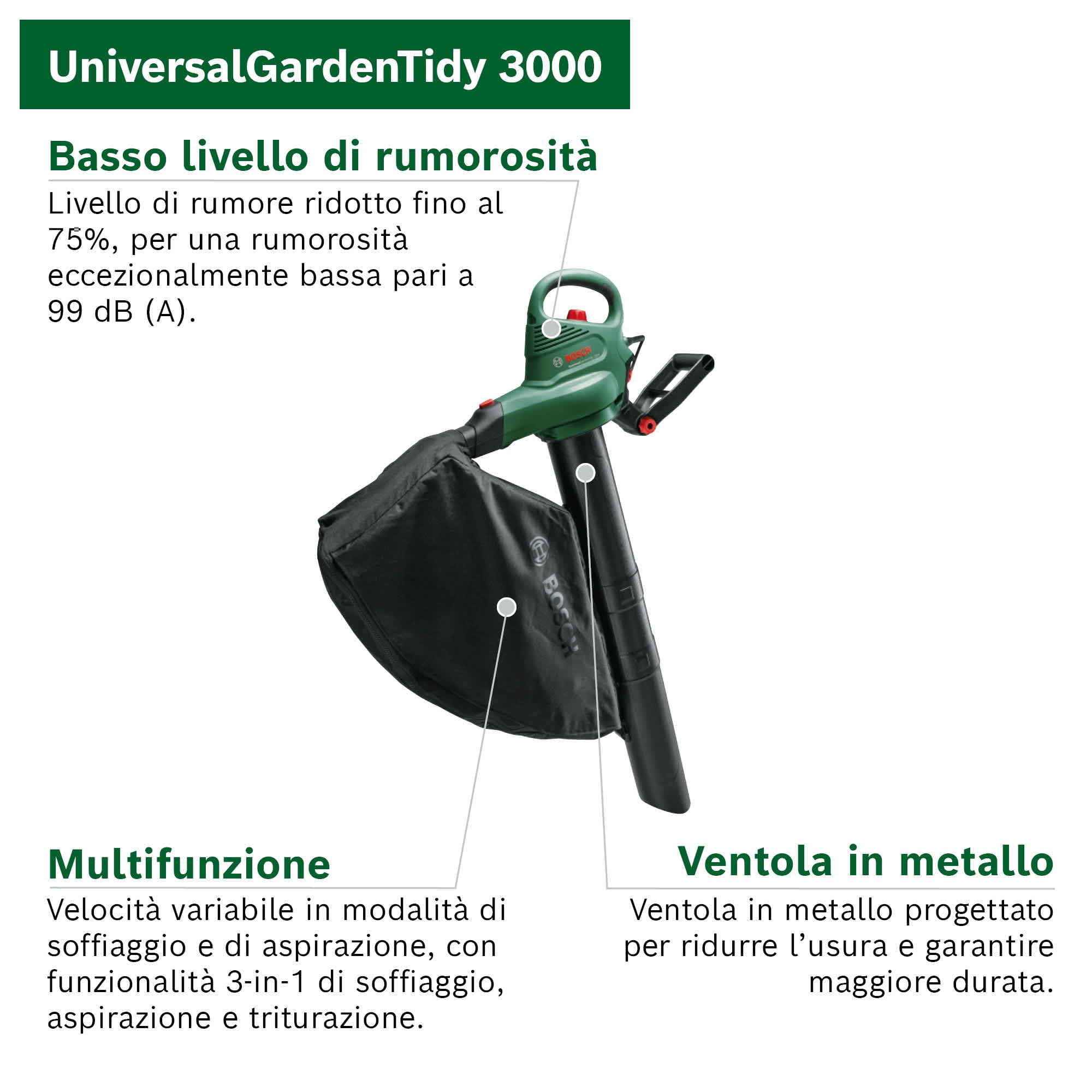 Bosch UniversalGardenTidy 3000 soffiatore aspiratore 3000W