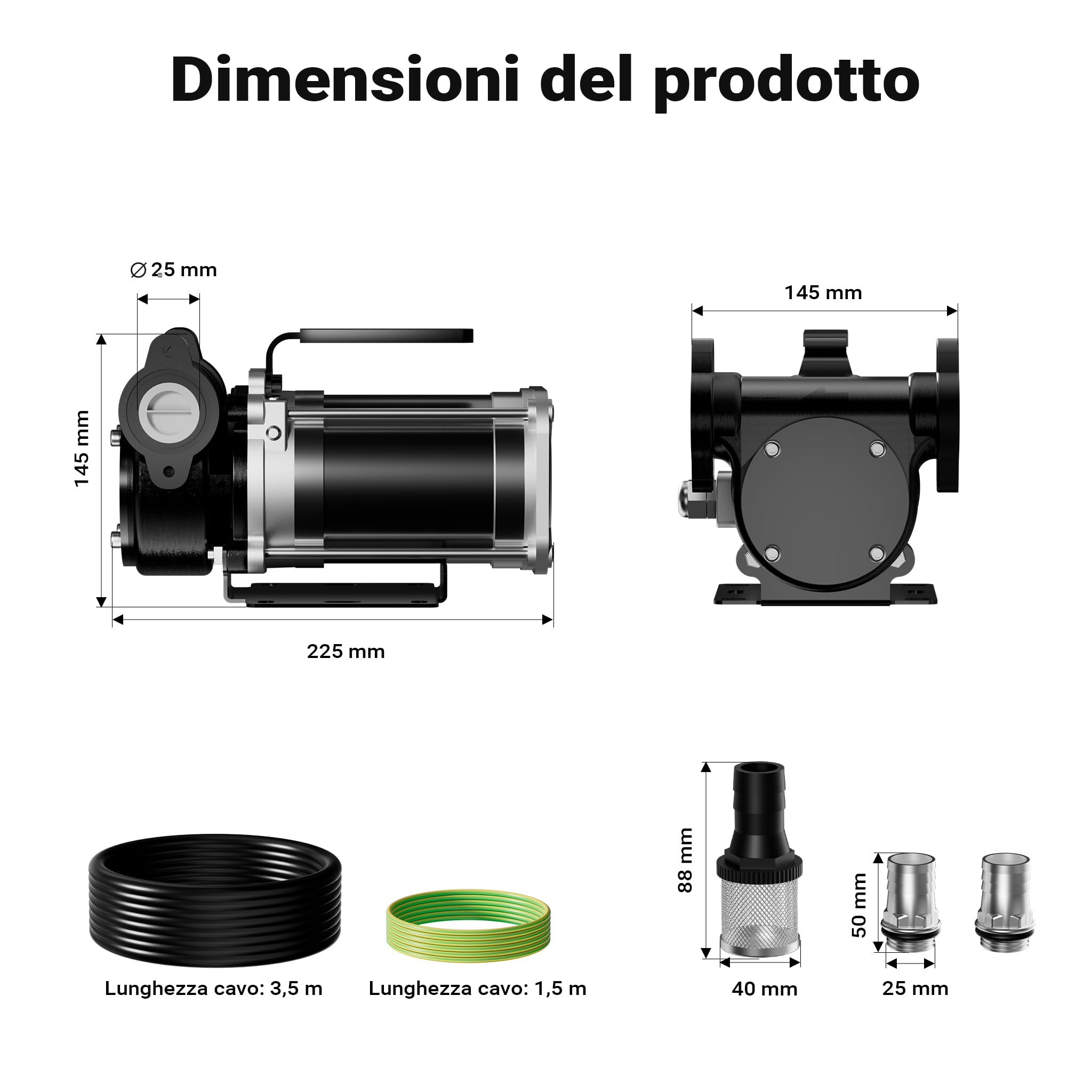 Wiltec Pompa Travaso Carburante 12V 57 L/min 180W Gasolio