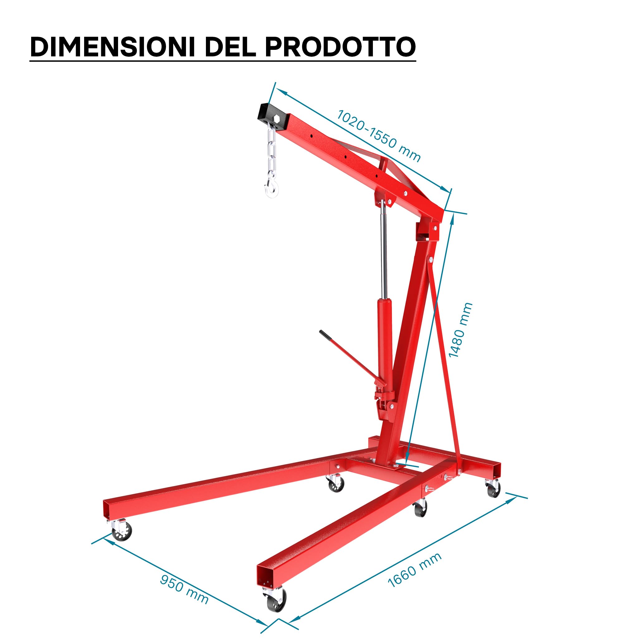 Wiltec Gruetta Idraulica 2000kg Officina Pieghevole 2,25m