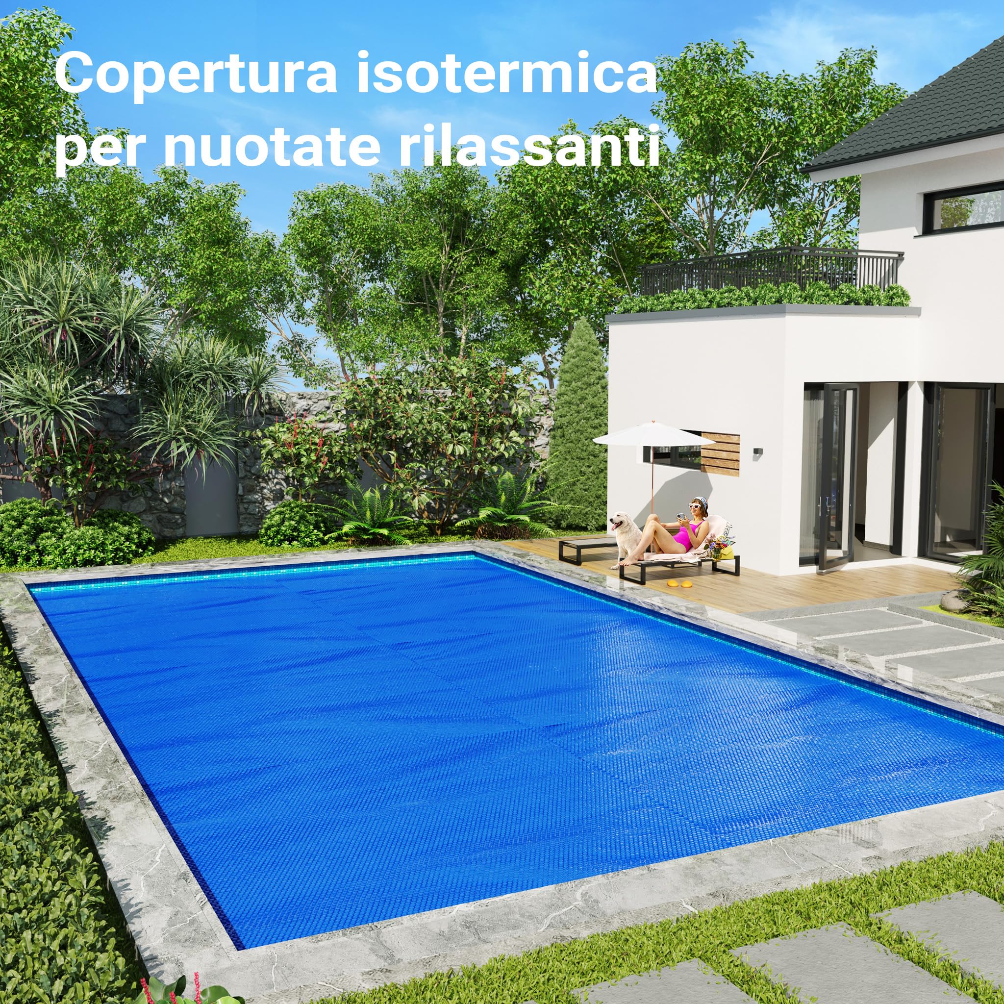 Wiltec copertura piscina isotermica 4x6 m blu bolle 140µ