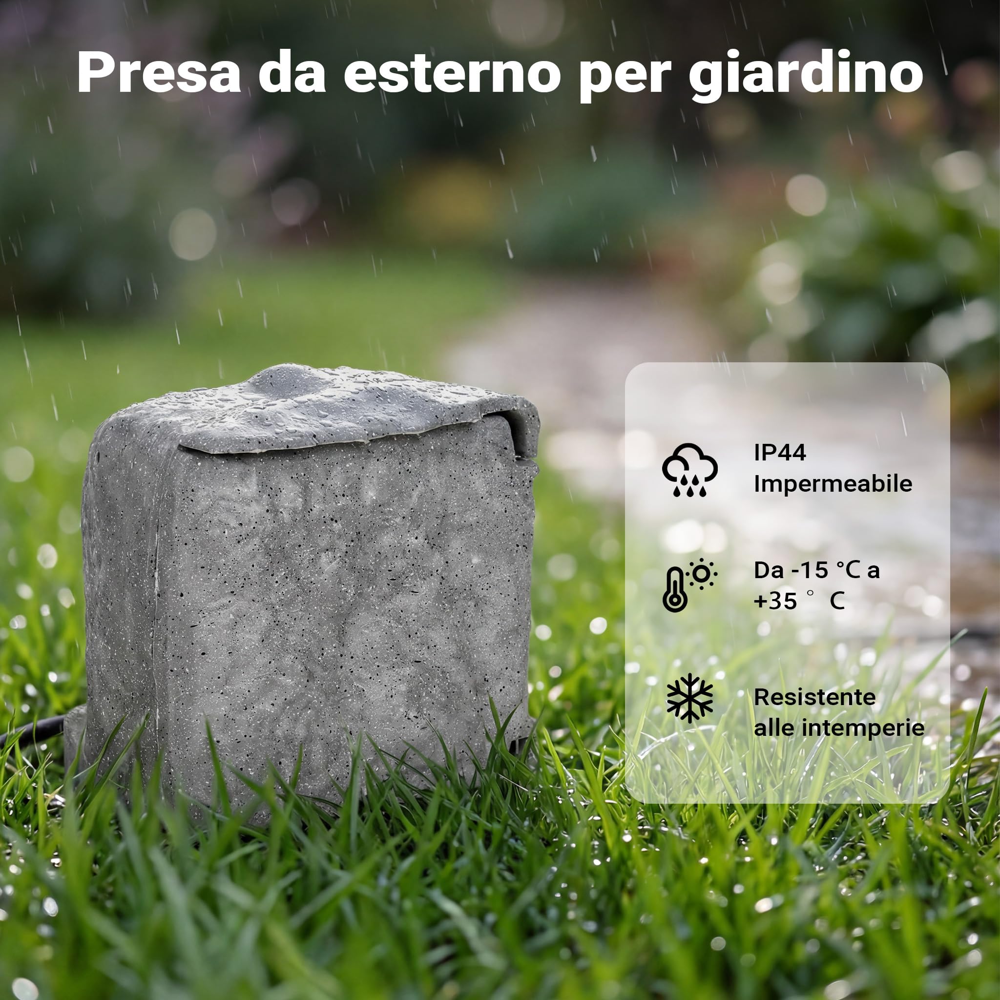 Wiltec Quadruplo con Sensore Presa Multipla da Esterno Effetto Pietra IP44