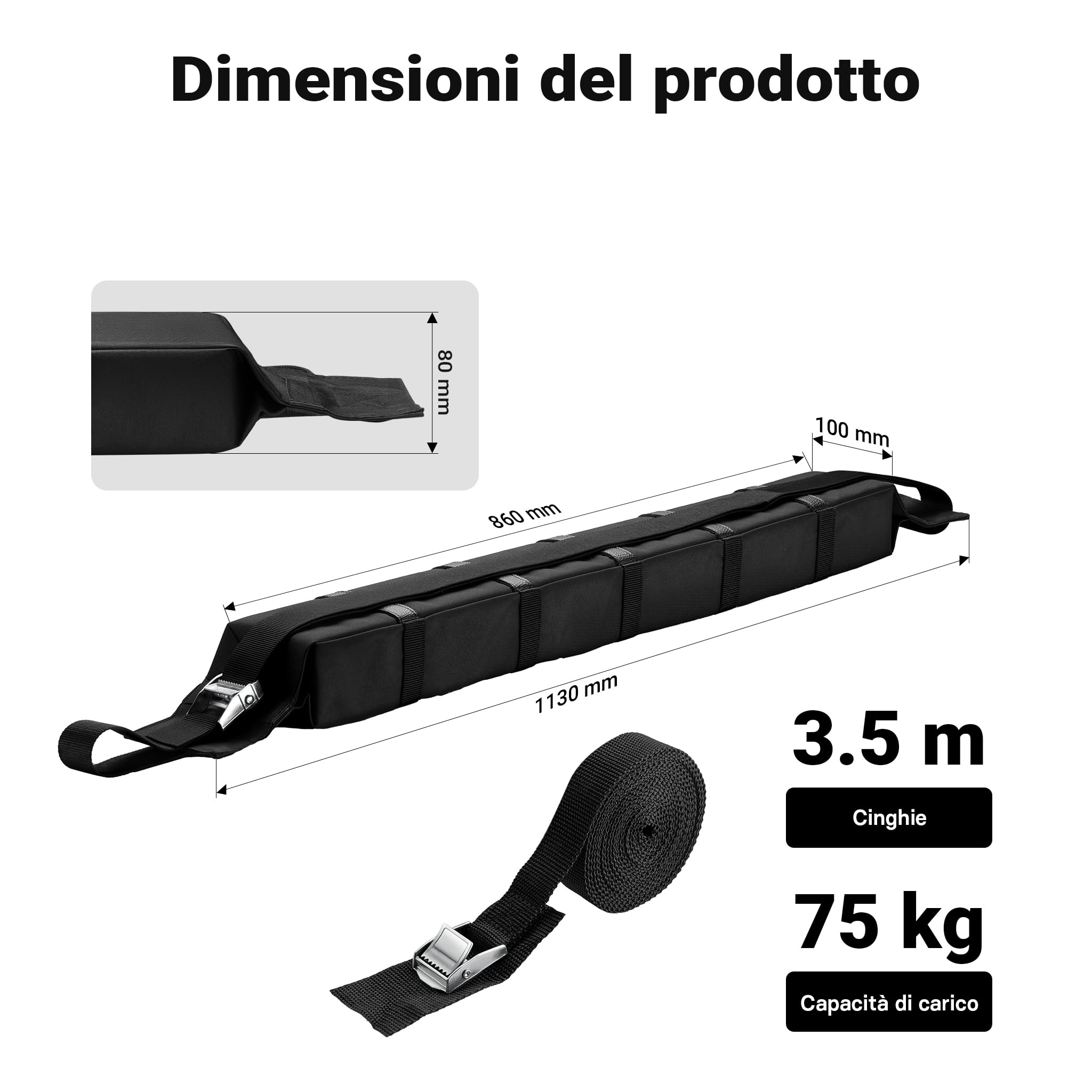 Wiltec Barre portatutto morbide 75 kg universali