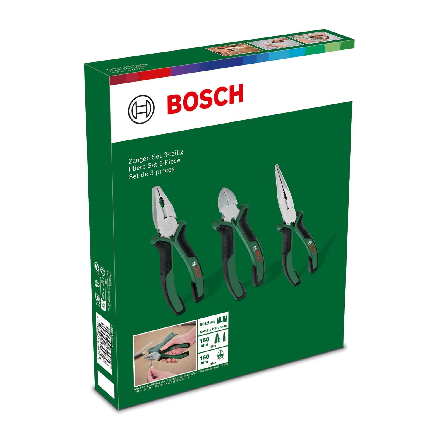 Bosch Set pinze 3 pezzi 160-180mm cromo-nichel 60HRC