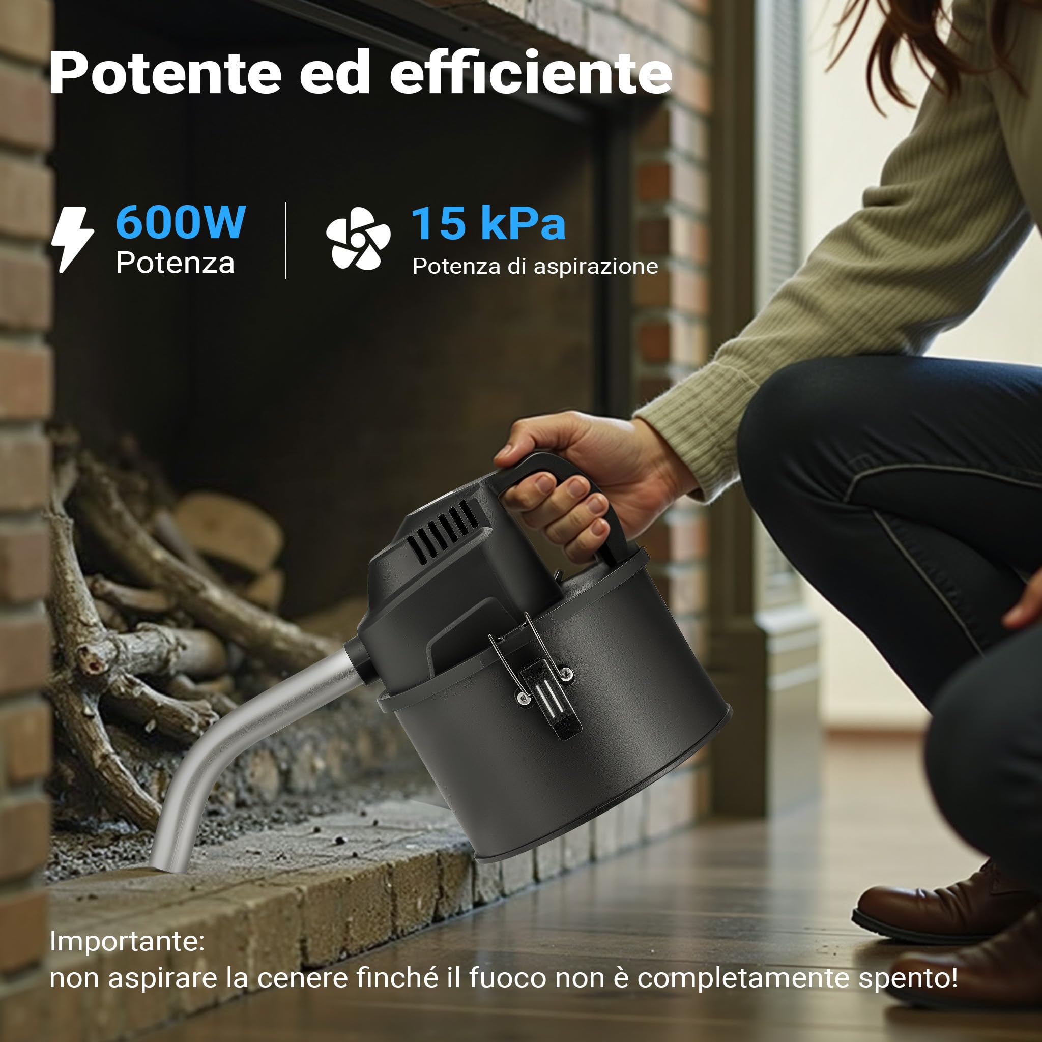 Wiltec Aspiracenere Portatile 600W 4L Filtro HEPA