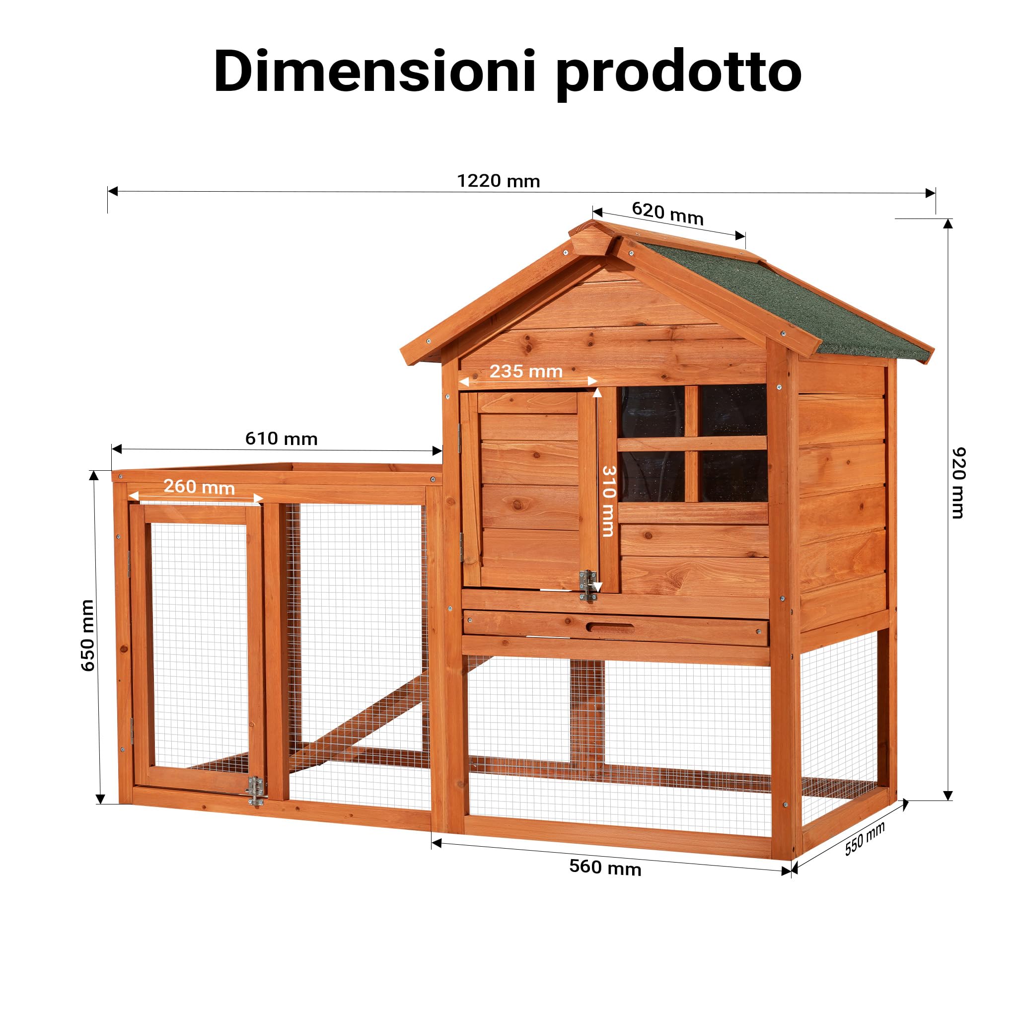 Wiltec conigliera 2 livelli legno 122x63x92 cm con recinto