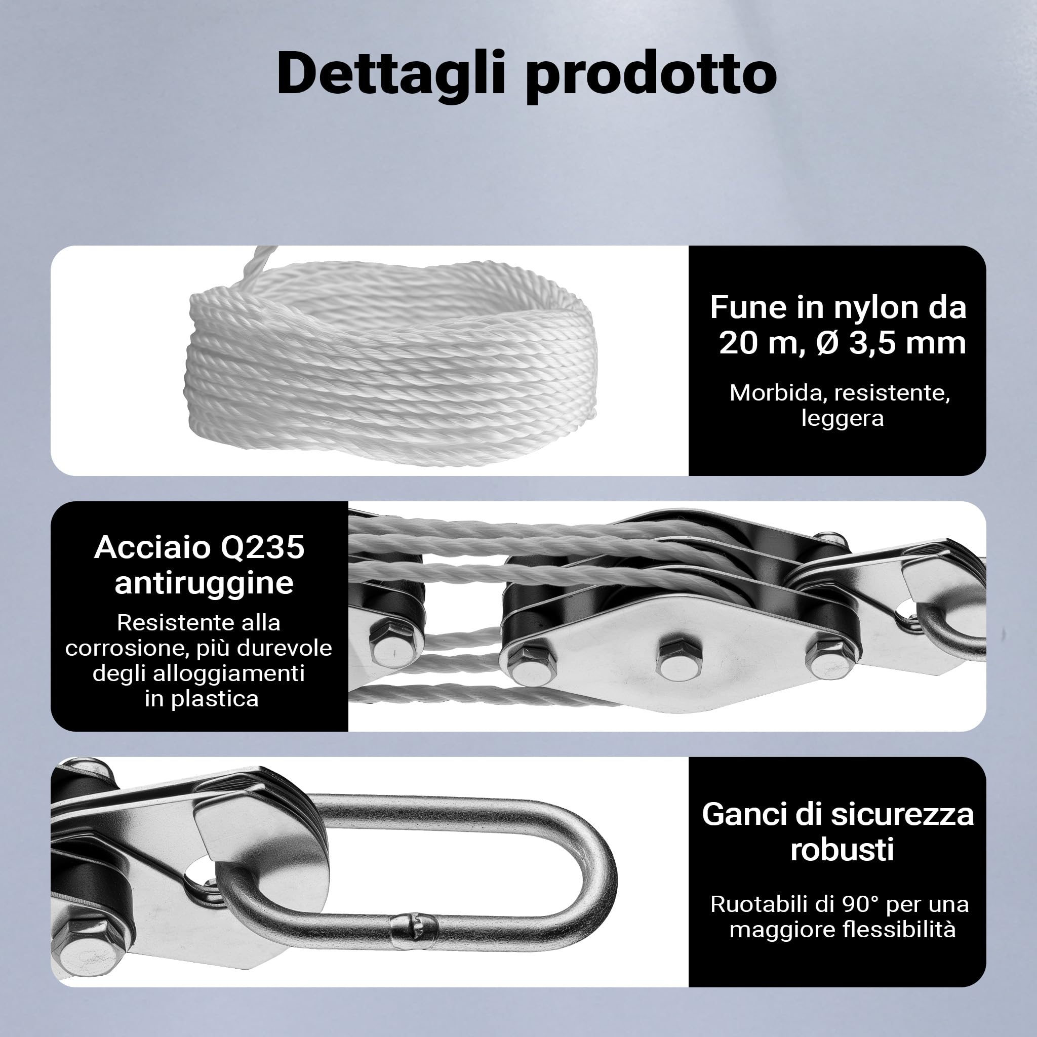 Wiltec XPOtool Paranco 180 kg Argano a Fune 20 m 3 m