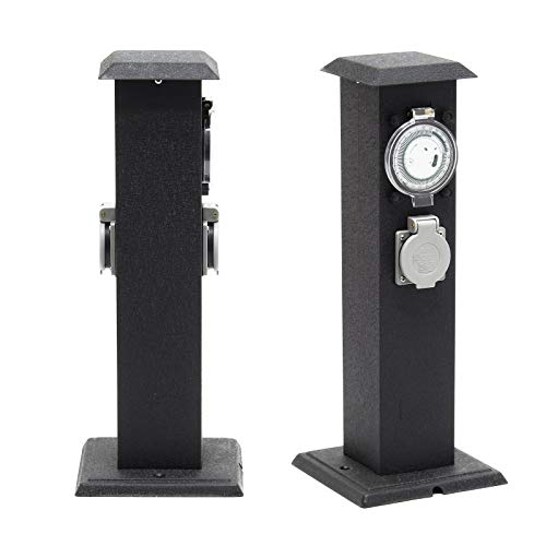 Wiltec Colonna Doppia Nera Multipresa Giardino 2 Prese Timer
