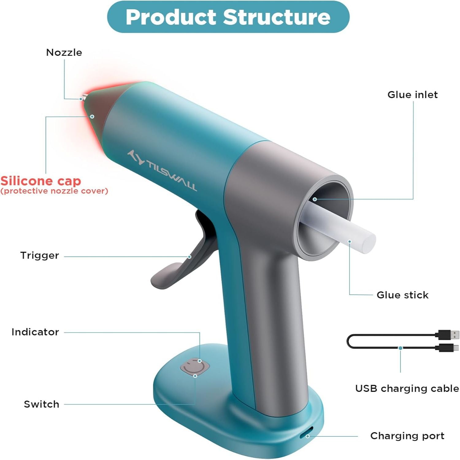 Tilswall mini pistola colla a caldo batteria 20 stick