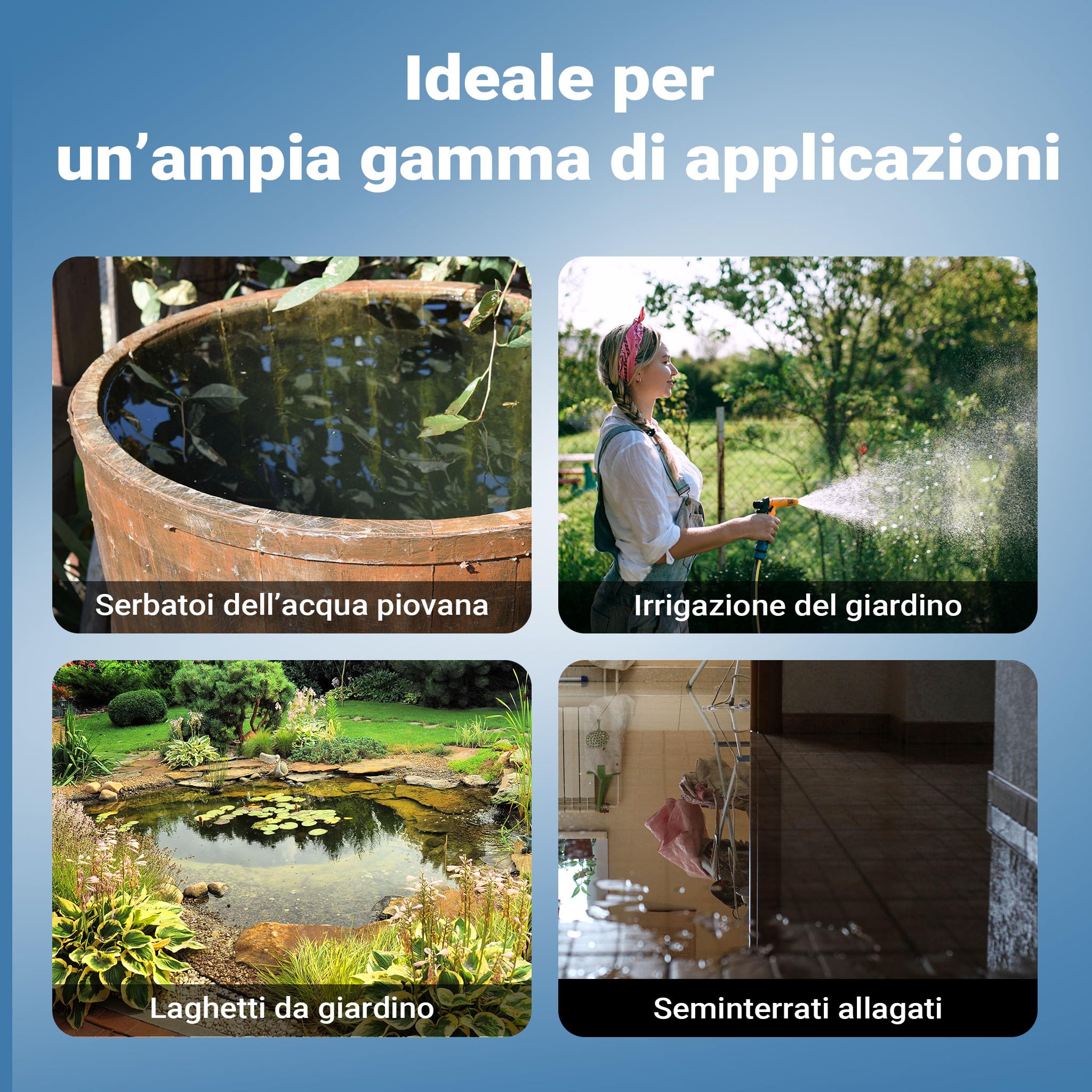 Wiltec Pompa Sommersa 1200W 6000l/h Nero+Acciaio Pozzi Cisterne