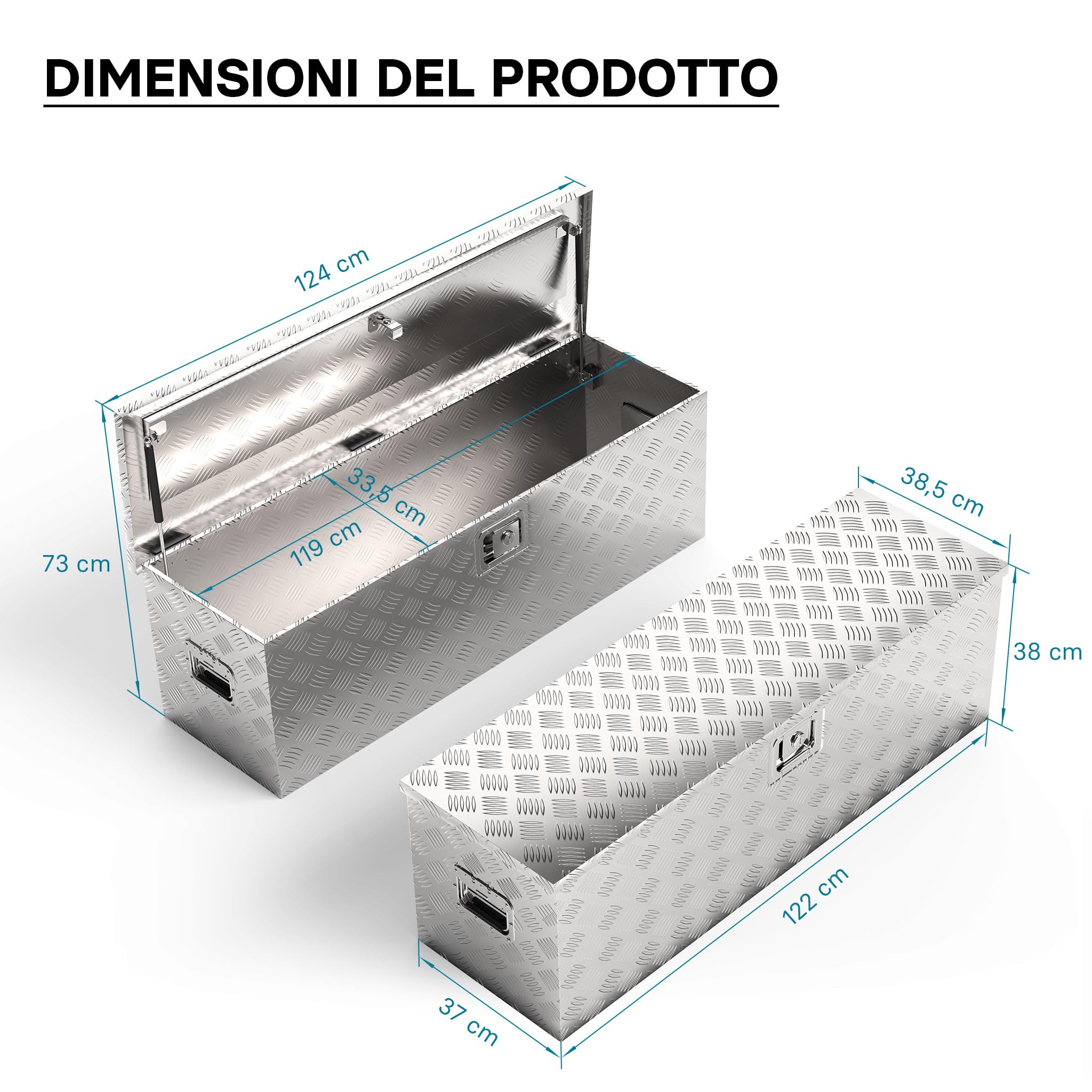 Wiltec Baule Alluminio 170 L 1240x370x380 mm Mandorlato