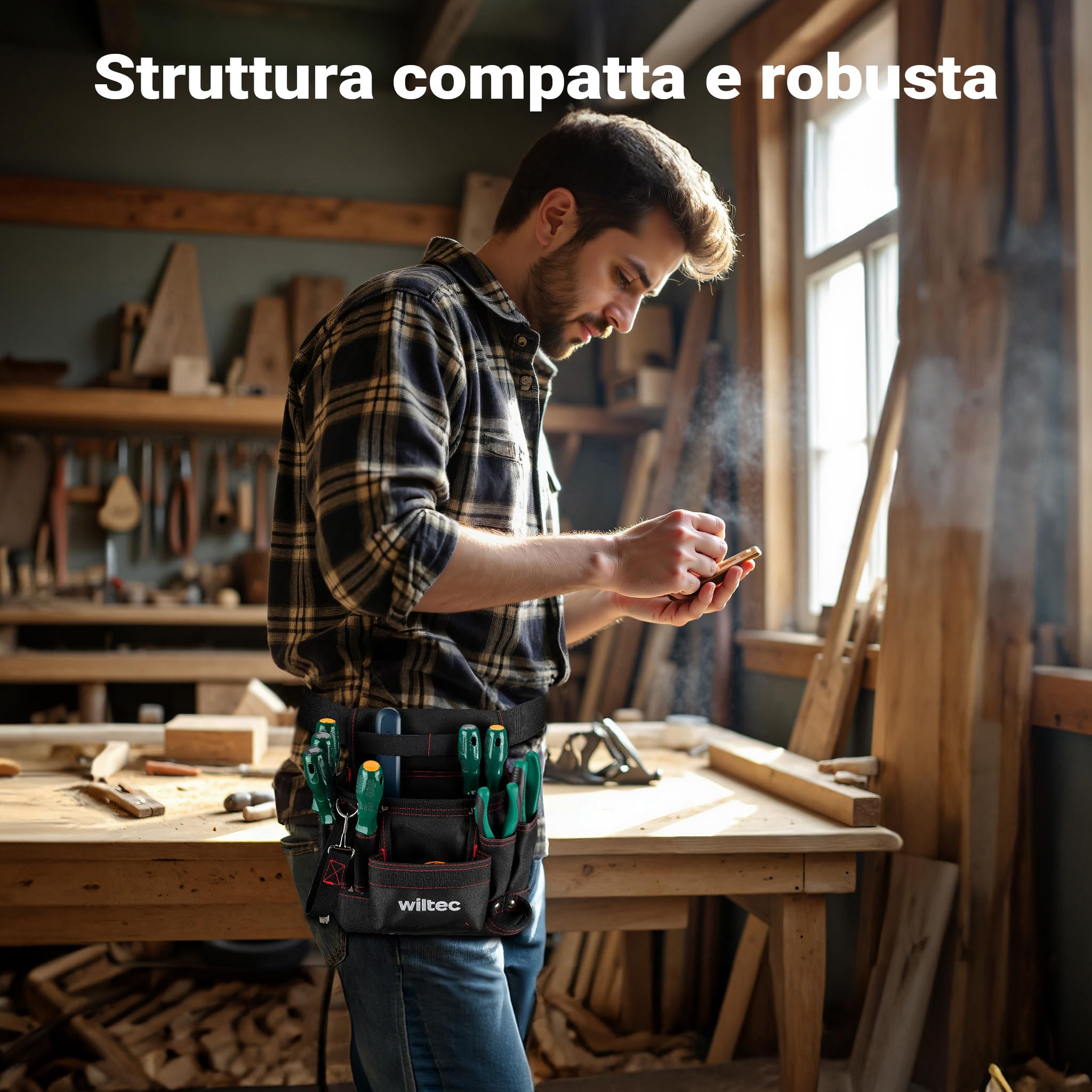 Wiltec marsupio da lavoro 24x28 cm 15 kg 7 tasche poliestere