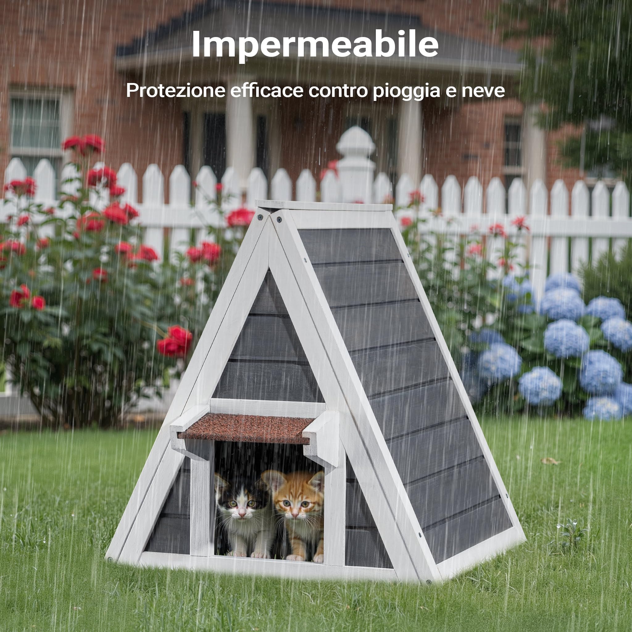 Wiltec cuccia gatto in legno doppio ingresso 50x50x54 cm esterno