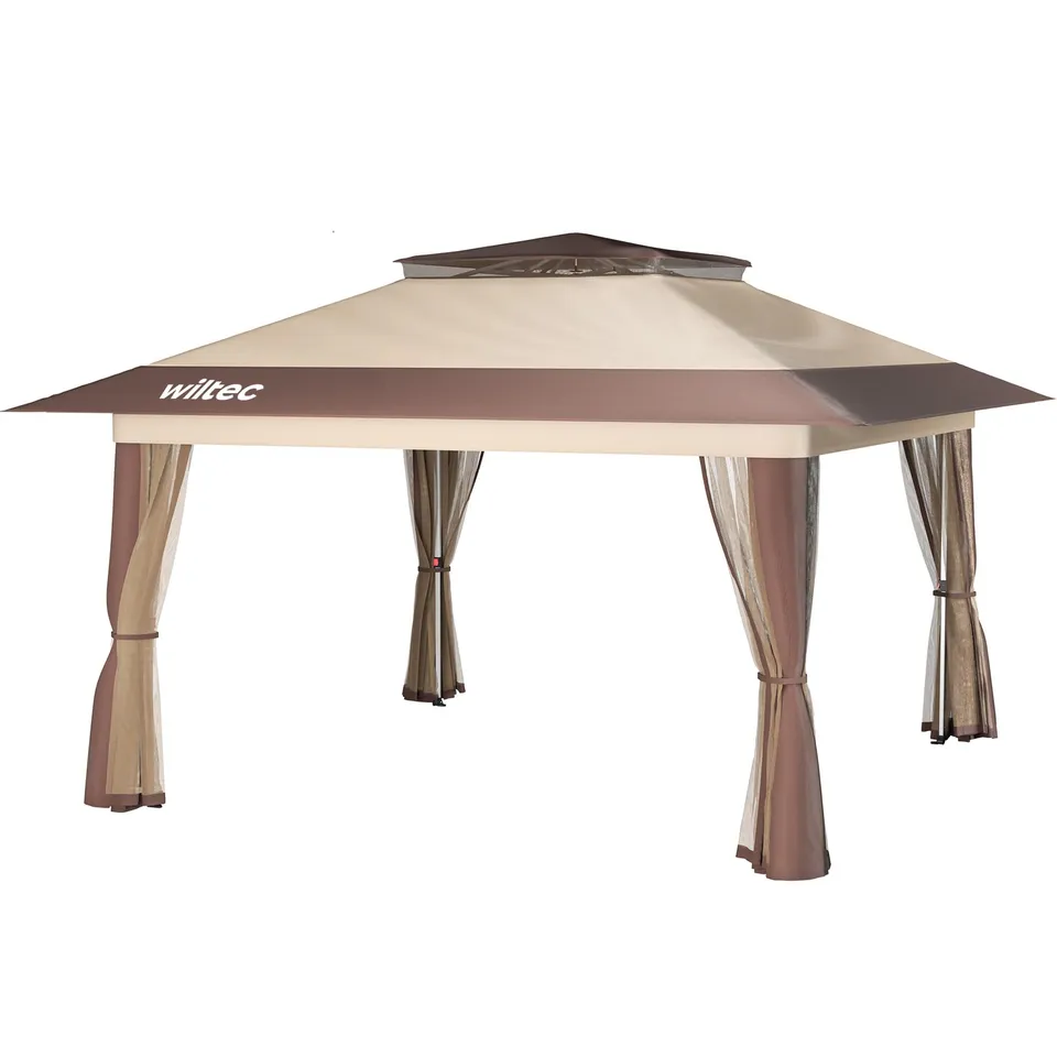 Wiltec gazebo pieghevole beige 4x4 m con zanzariera UV50+
