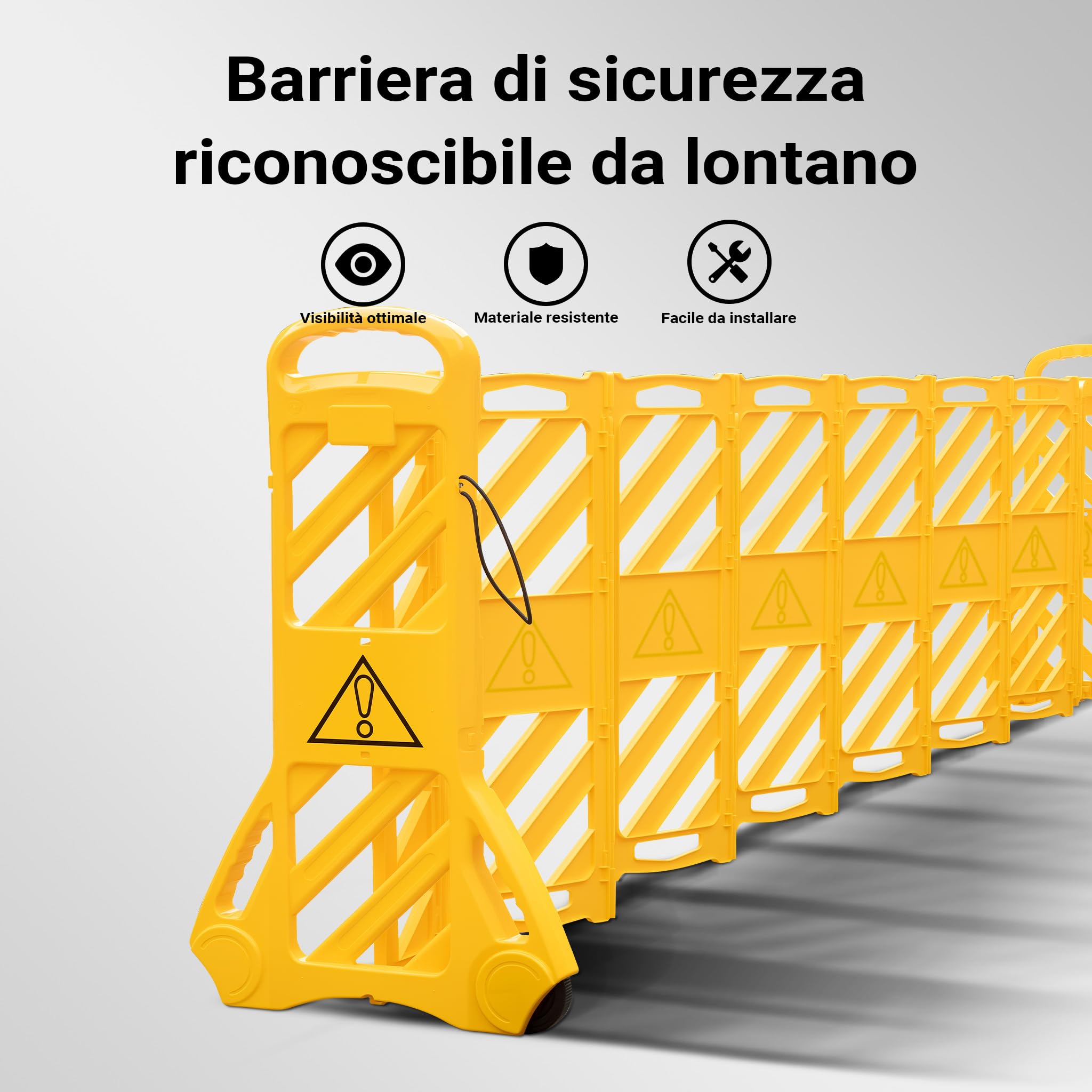 Wiltec Barriera mobile pieghevole 3,9 m PE con ruote gialla
