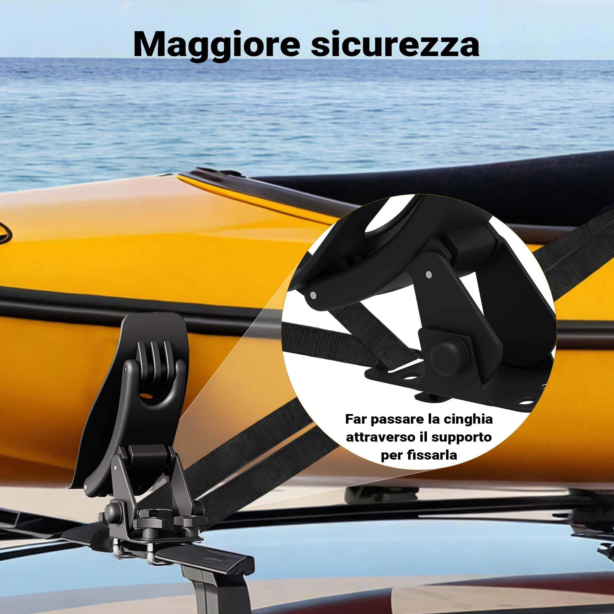 Wiltec staffe portakayak auto 70 kg con cinghie
