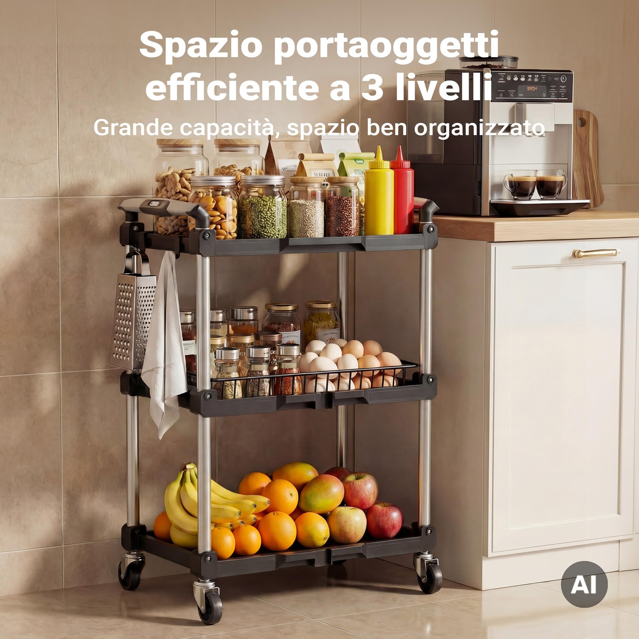 Wiltec Carrello Pieghevole 3 Piani 120 kg 64,5 cm