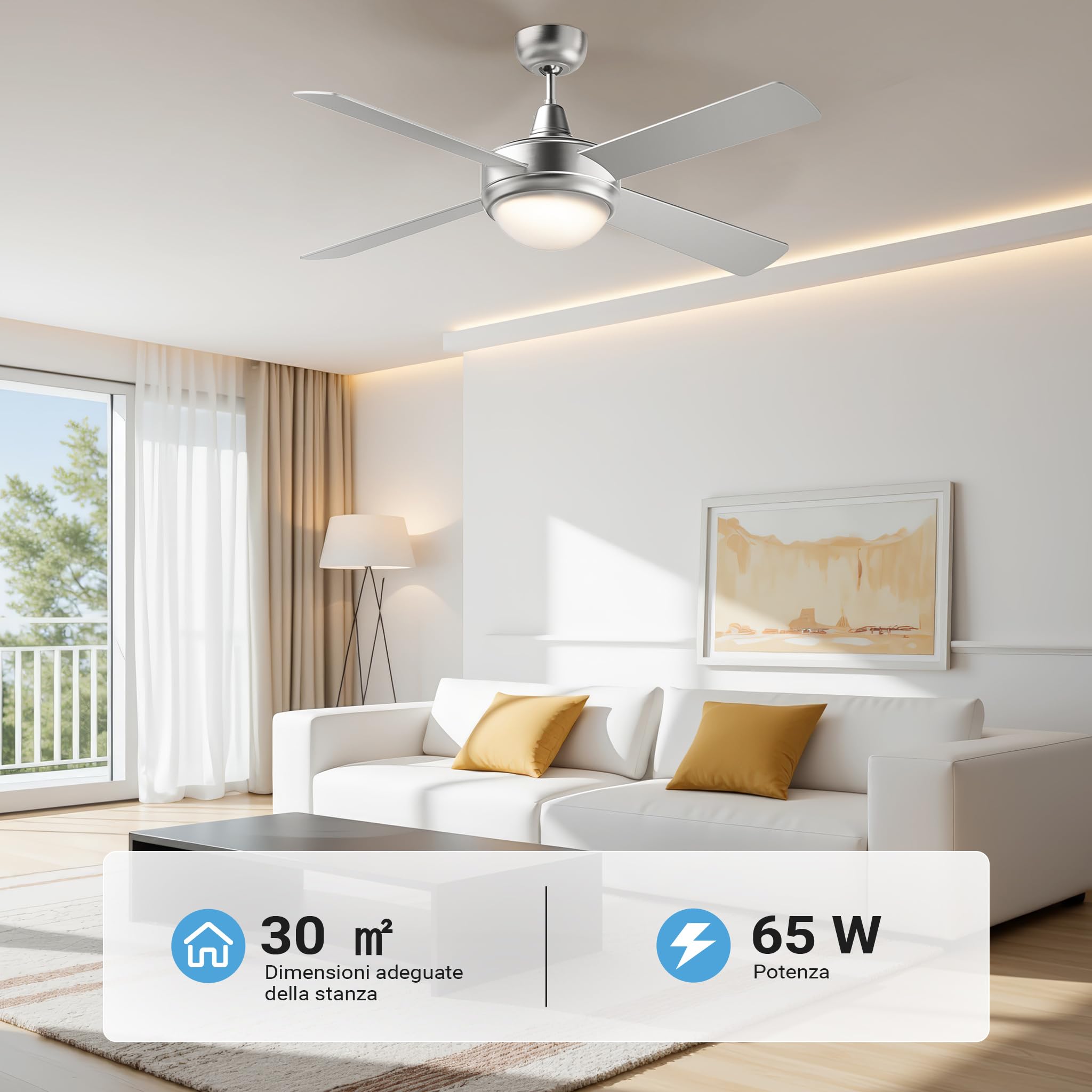 Wiltec Ventilatore Soffitto 130 cm lampadario 4 pale 65 W