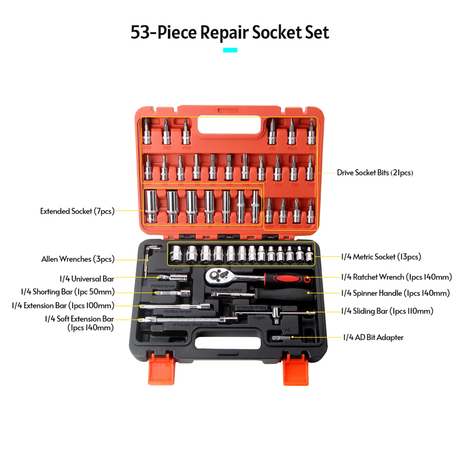Weytoll Set chiavi a bussola 53 pezzi 1/4" carbonio