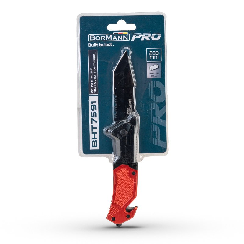 Bormann coltello pieghevole Tanto 200mm lama nera manico rosso