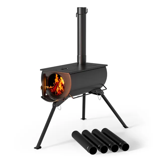 Wiltec Stufa a Legna Campeggio Acciaio 85x57,5x238 cm