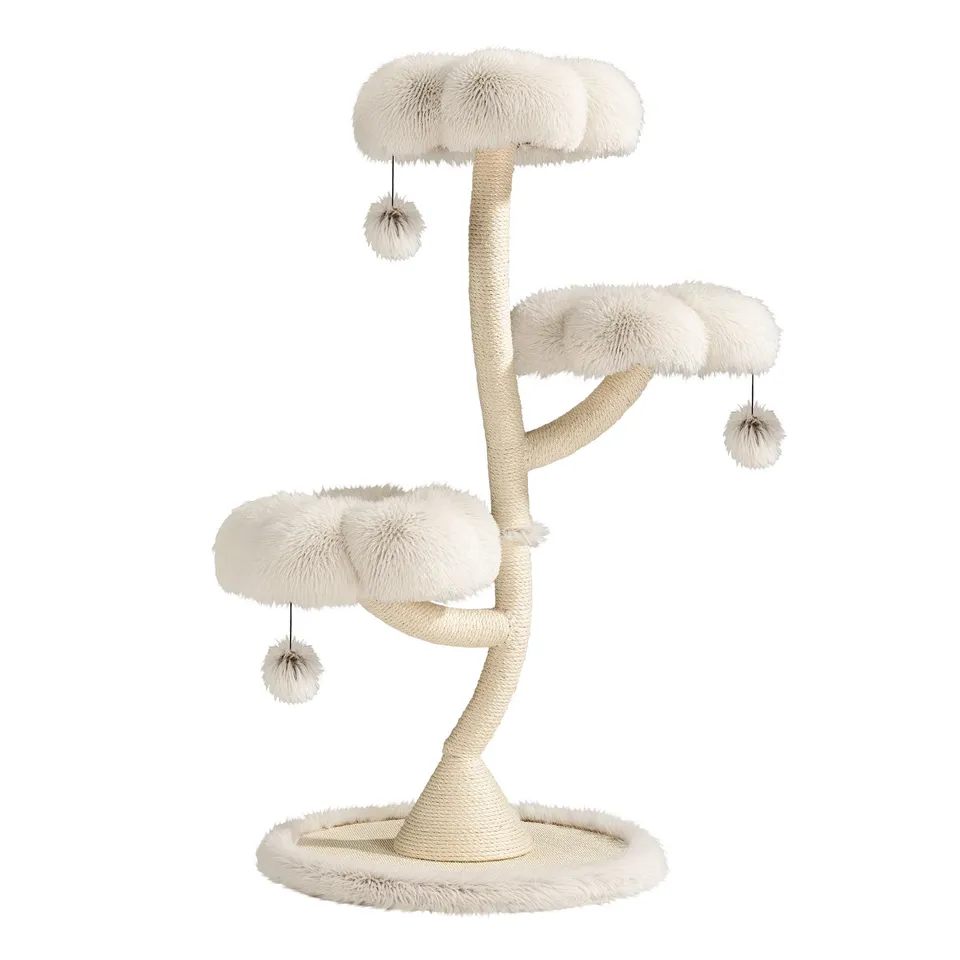 Fudajo Albero Tiragraffi Gatti 125 cm Beige 3 Piattaforme