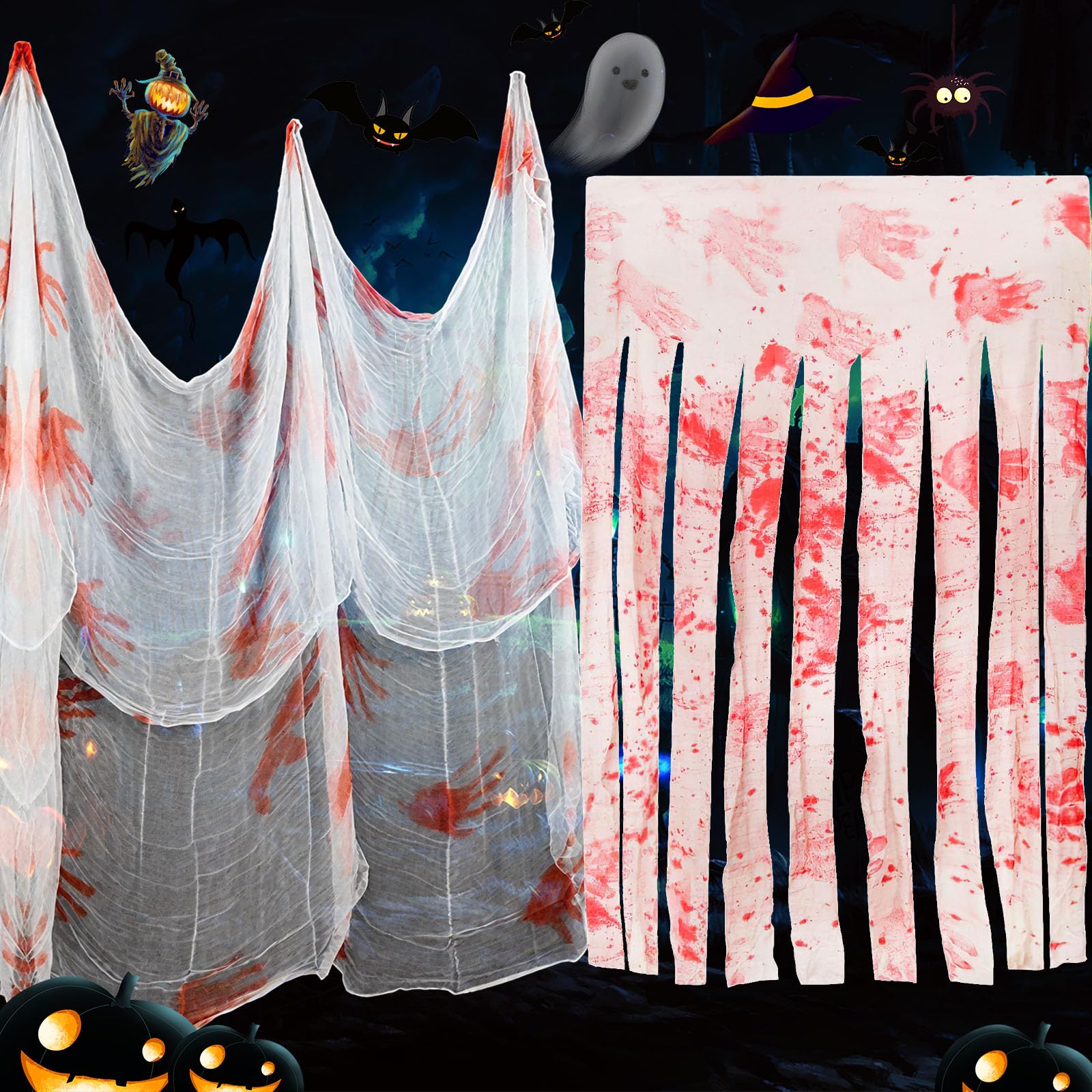 Wzone decorazione Halloween tulle bianco 215x600 cm 12 ragni