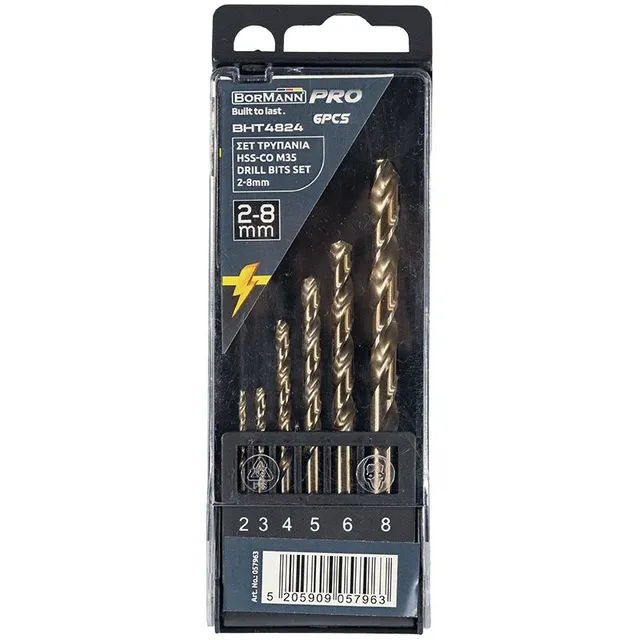 Bormann set 6 punte trapano HSS-Co M35 2-8mm cobalto