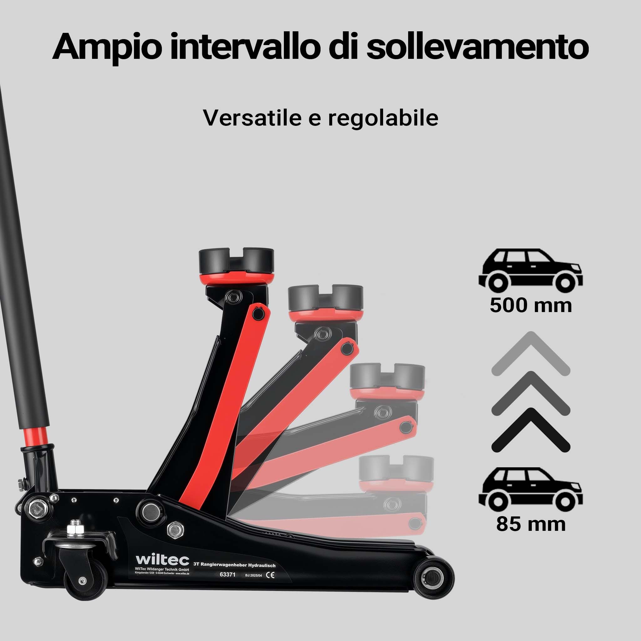 Wiltec XPOtool Cric Idraulico 3 T 85-500 mm Carrello
