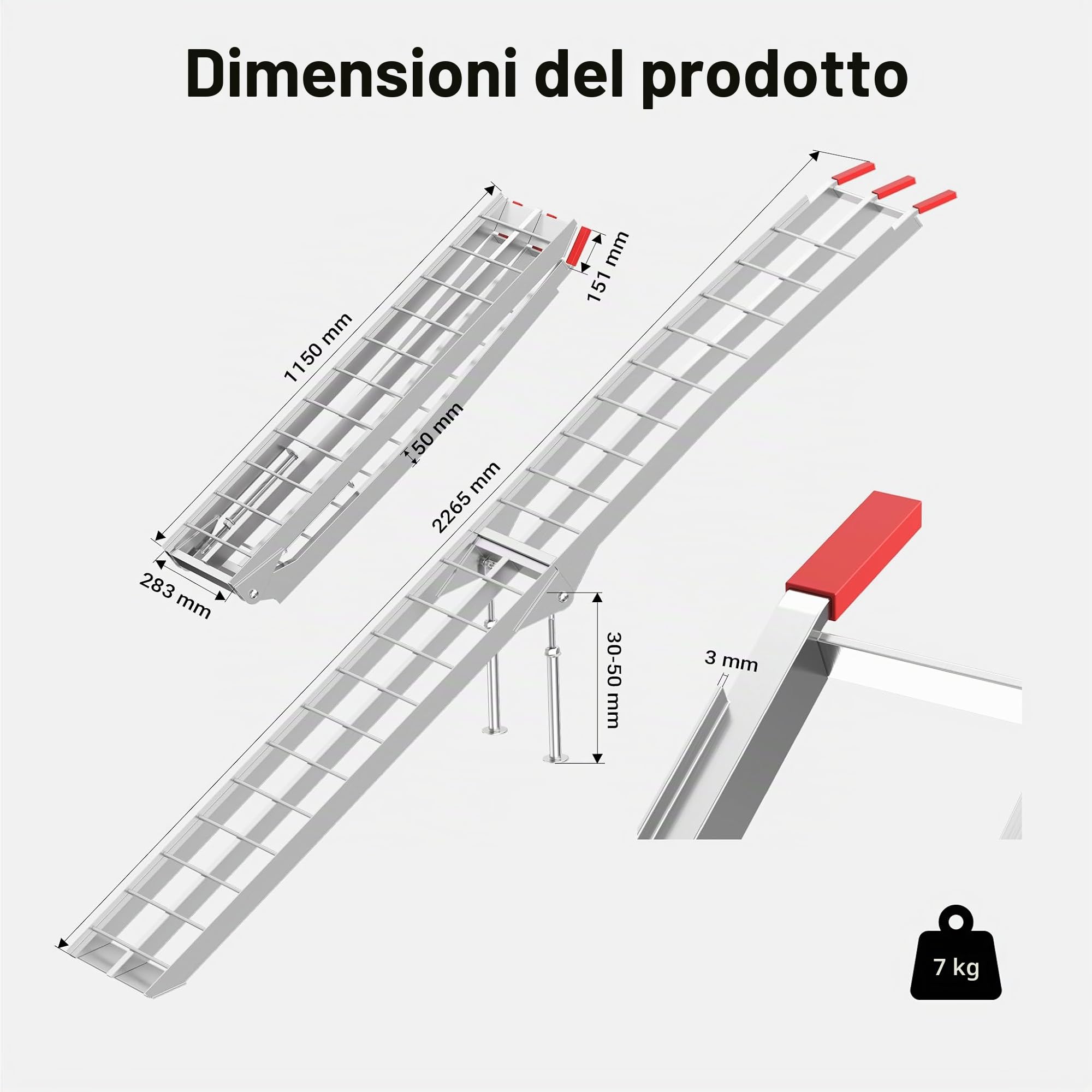 Wiltec Rampa carico 226 cm alluminio 680 kg pieghevole moto