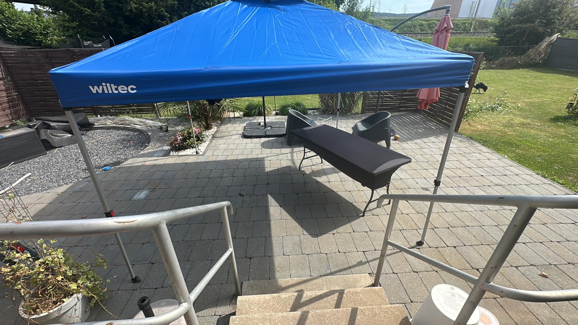 Wiltec Gazebo Pieghevole Pop-Up 3x3m Blu con Parete Laterale