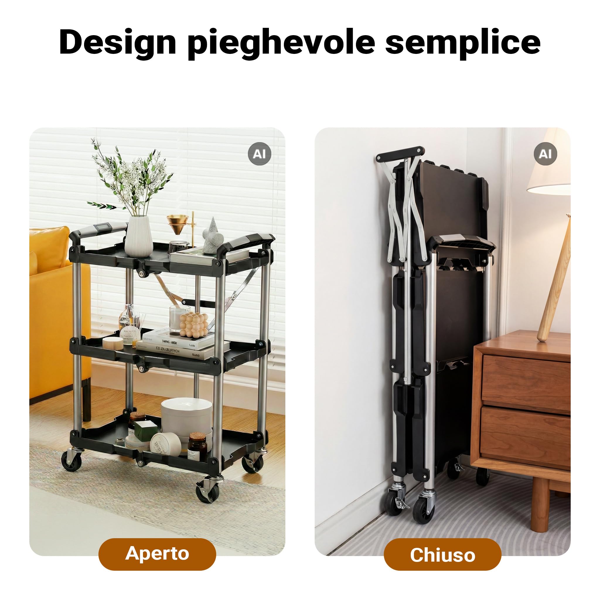 Wiltec Carrello Pieghevole 3 Piani 120 kg 64,5 cm