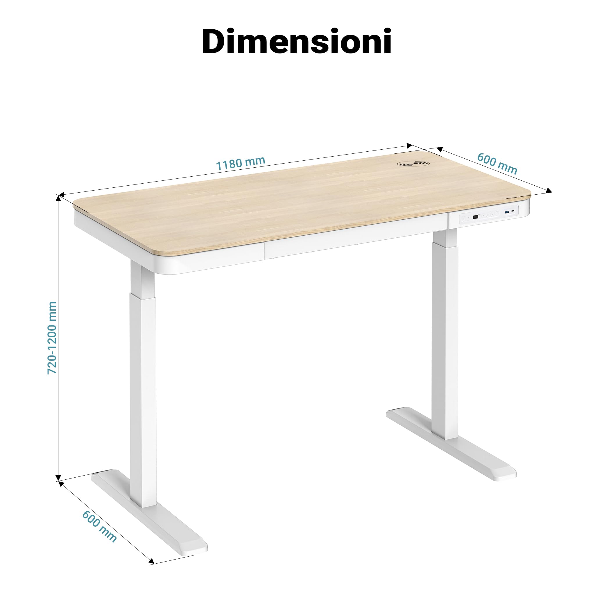 Wiltec Scrivania Motorizzata Regolabile USB 60 kg
