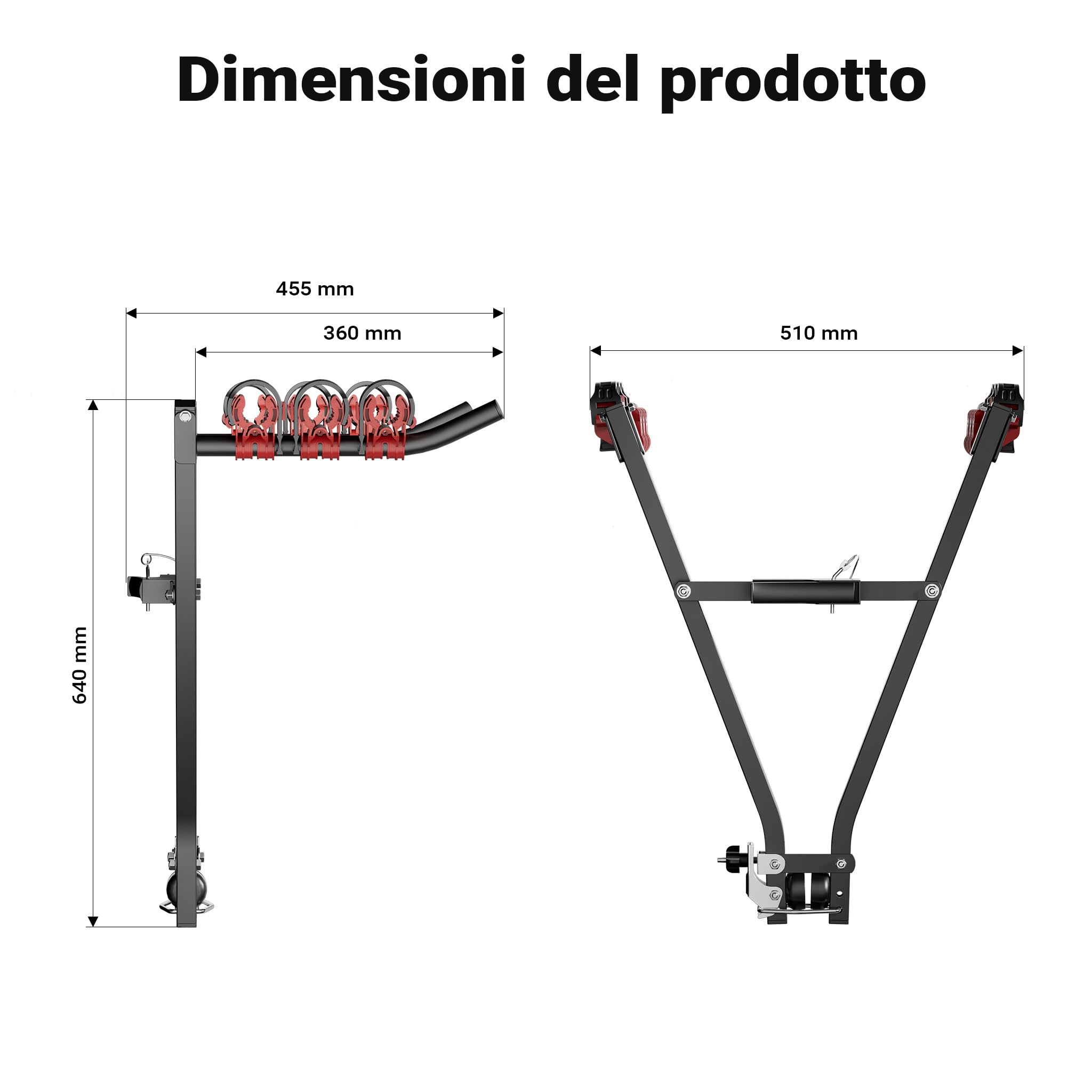 Wiltec Portabici gancio traino 3 bici 45 kg acciaio