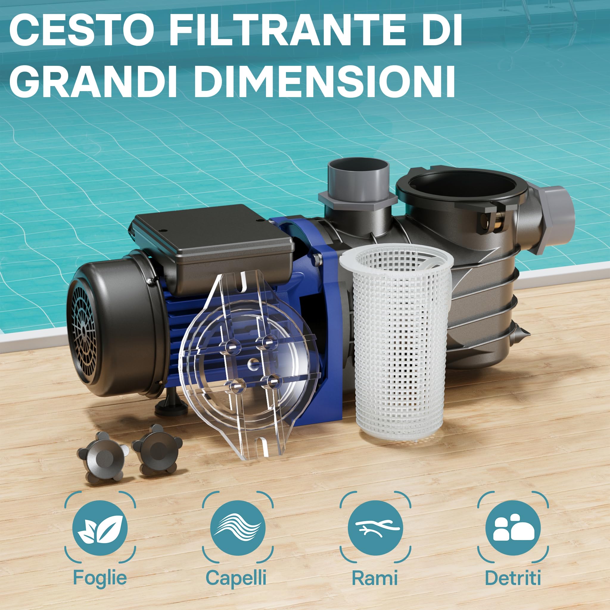 Wiltec Pompa Piscina 13200 l/h 370W con filtro