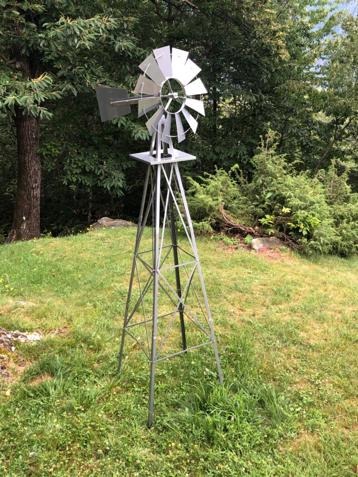 Wiltec Mulino a vento da giardino 245 cm argento metallo