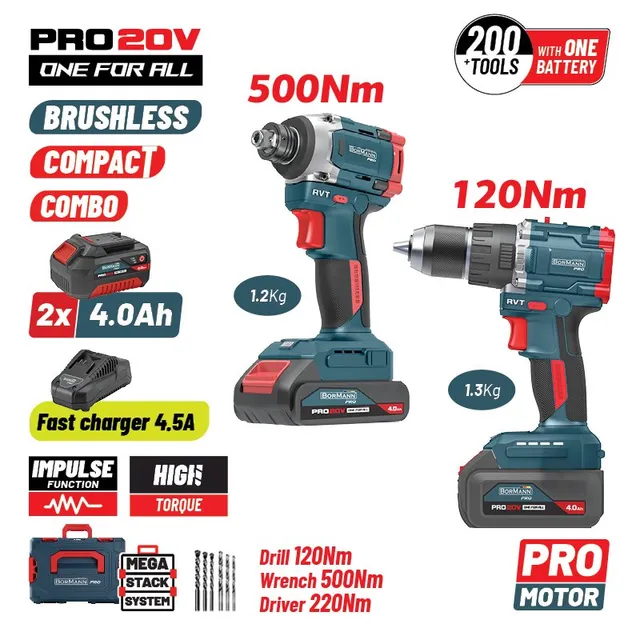 Bormann Pro BBP5465X44T2CA Kit Trapani 20V 2x4Ah