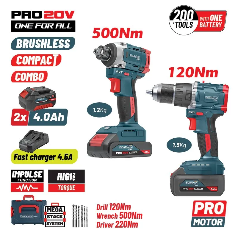 Bormann Pro BBP5465X44T2CA Kit Trapani 20V 2x4Ah