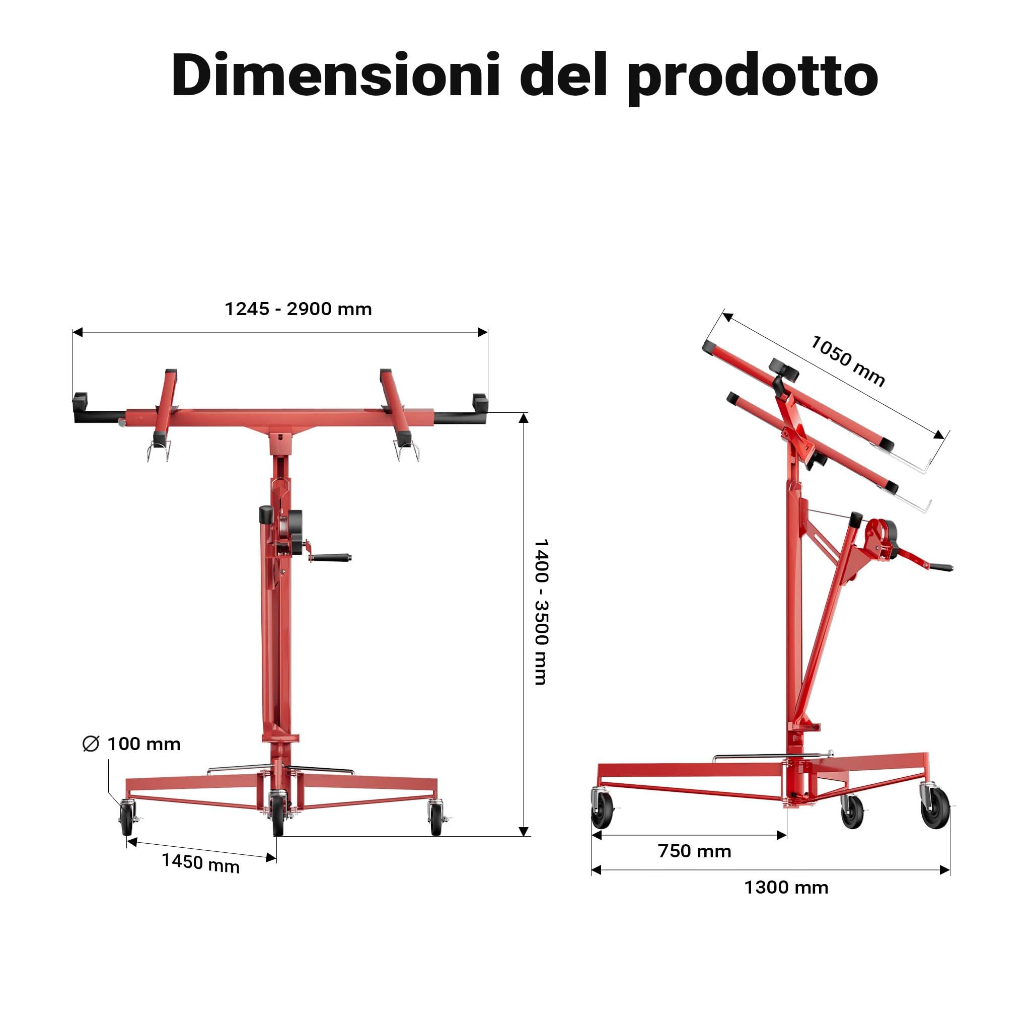 Wiltec XXL alzalastre 68 kg 140-350 cm rosso