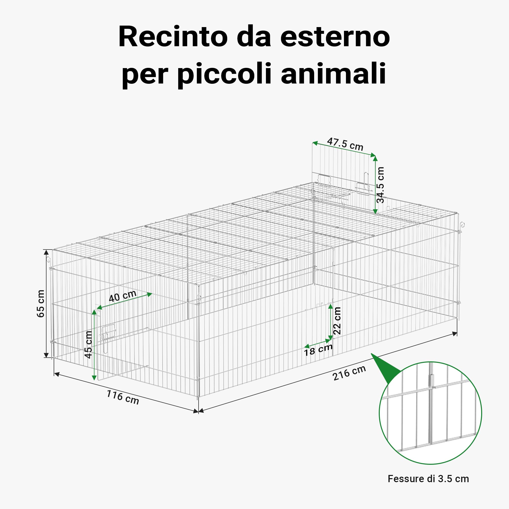 Wiltec Recinto 216x116x65 cm per Conigli con Telo Parasole