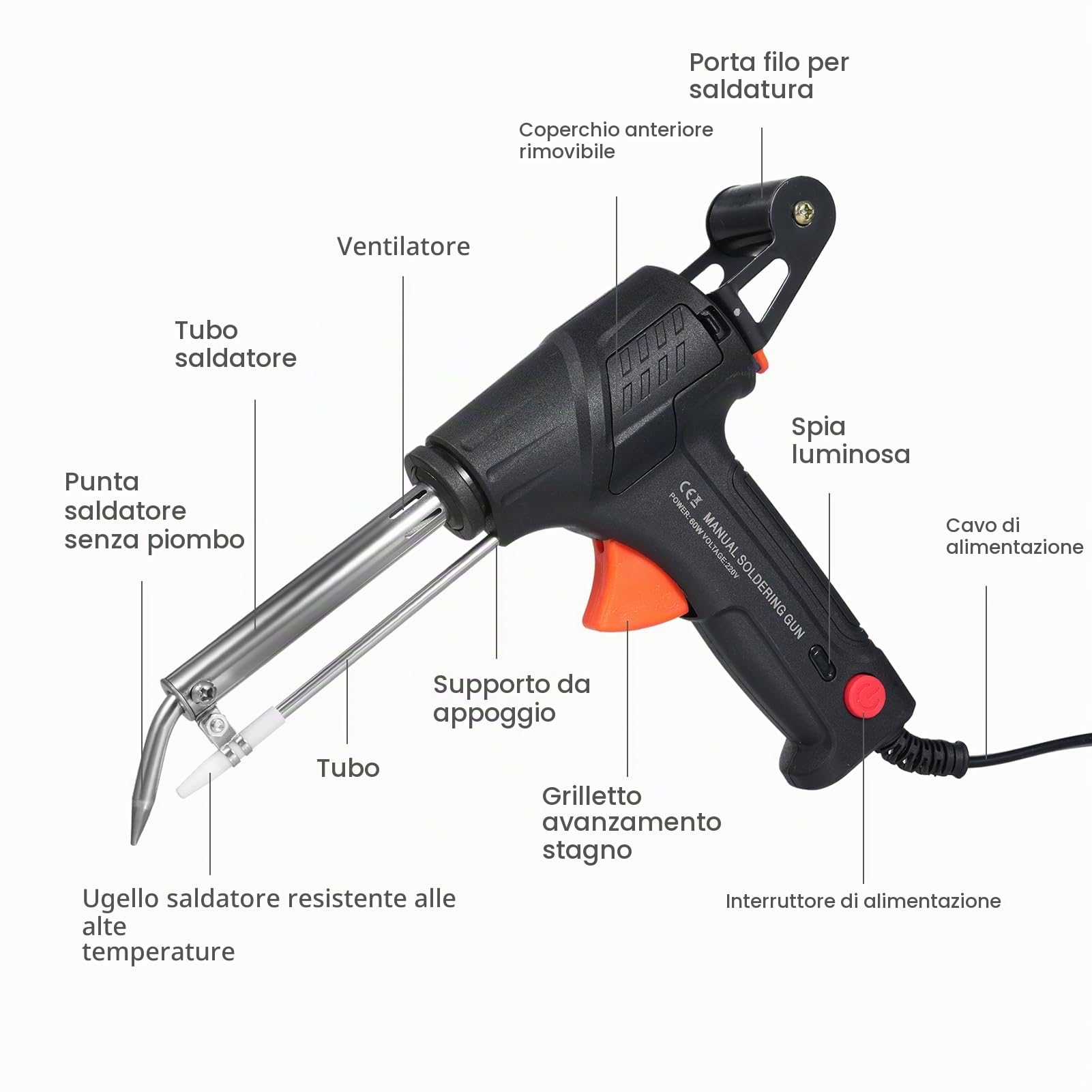 Weytoll Set saldatore elettrico 60 W con filo stagno una mano