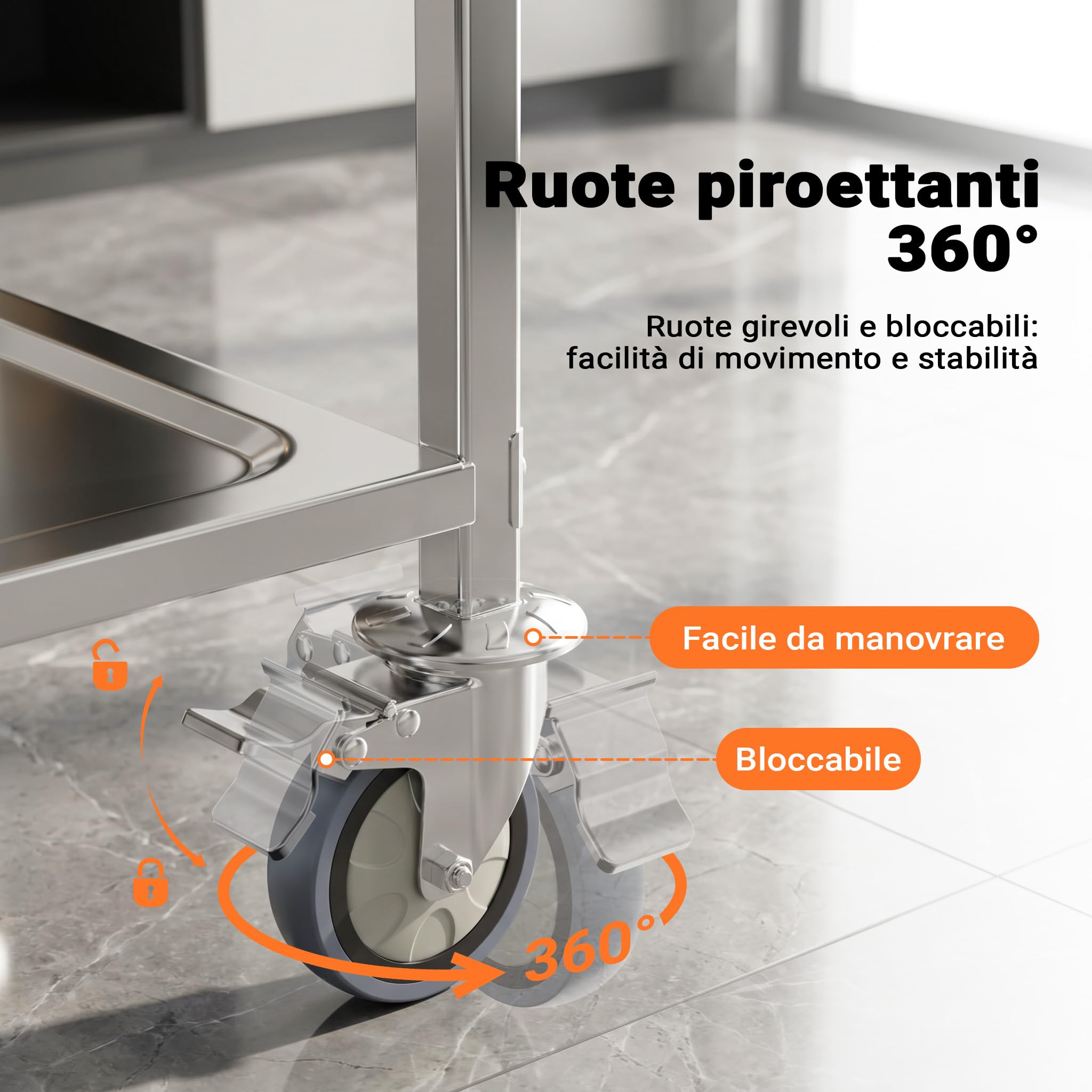 Wiltec carrello portavivande 3 ripiani acciaio inox 150 kg