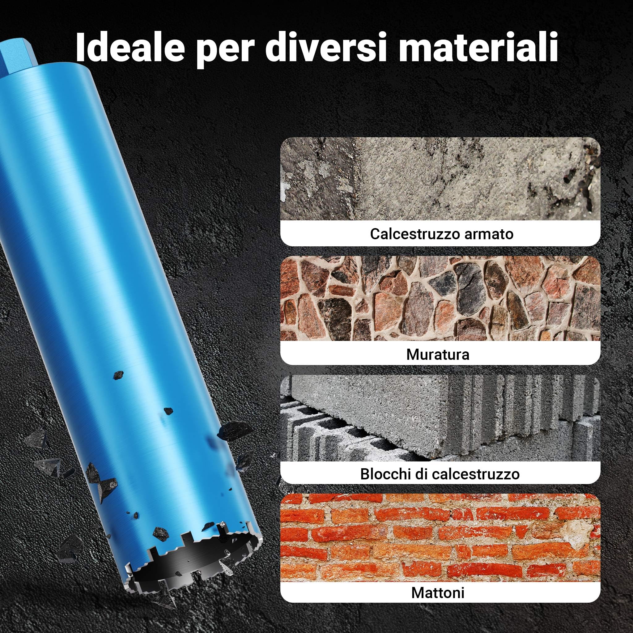 Wiltec Corona Diamantata Carotatrice Ø132 mm 450 mm Umido