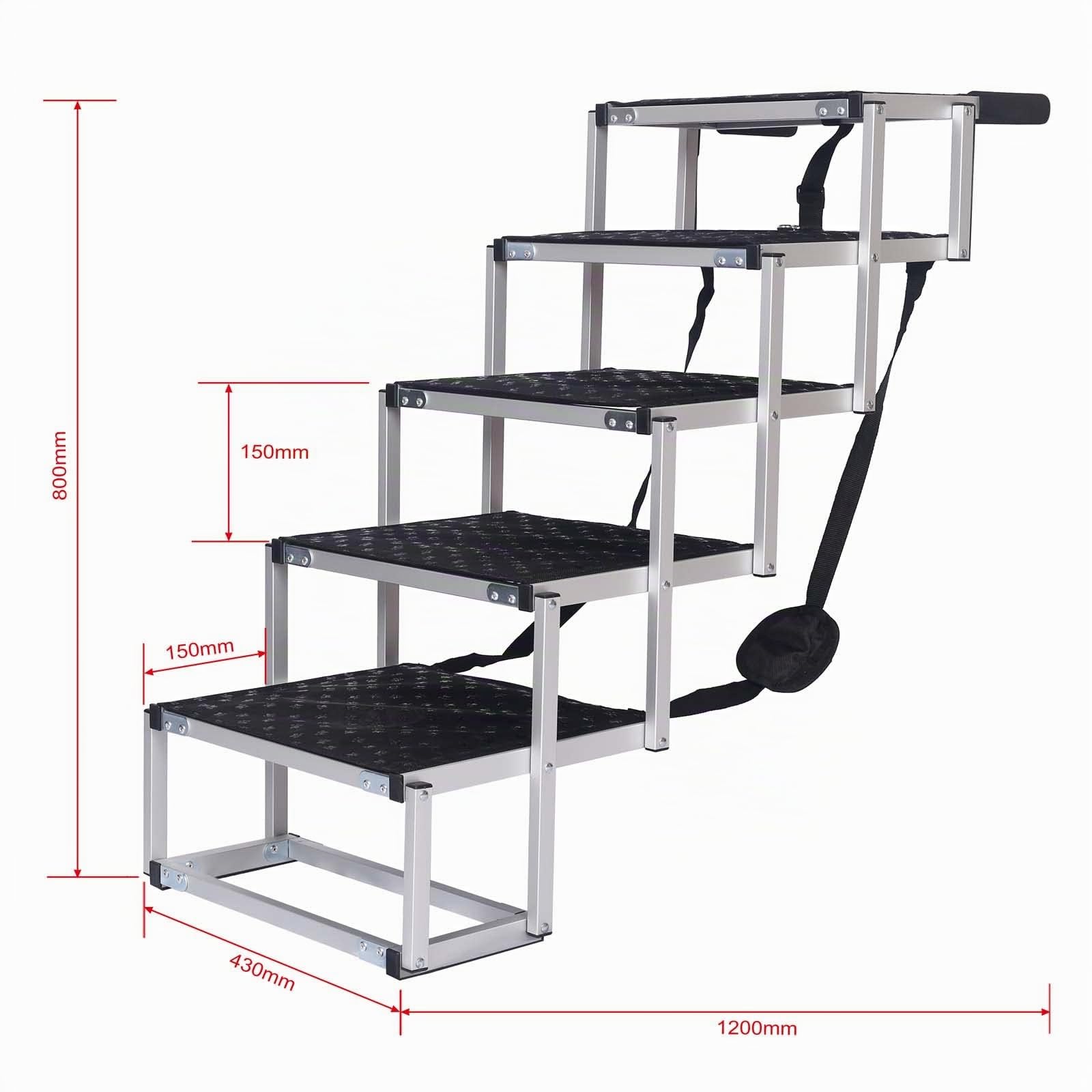 Wiltec Scaletta Cani Auto 5 Gradini Alluminio 68 kg Antiscivolo