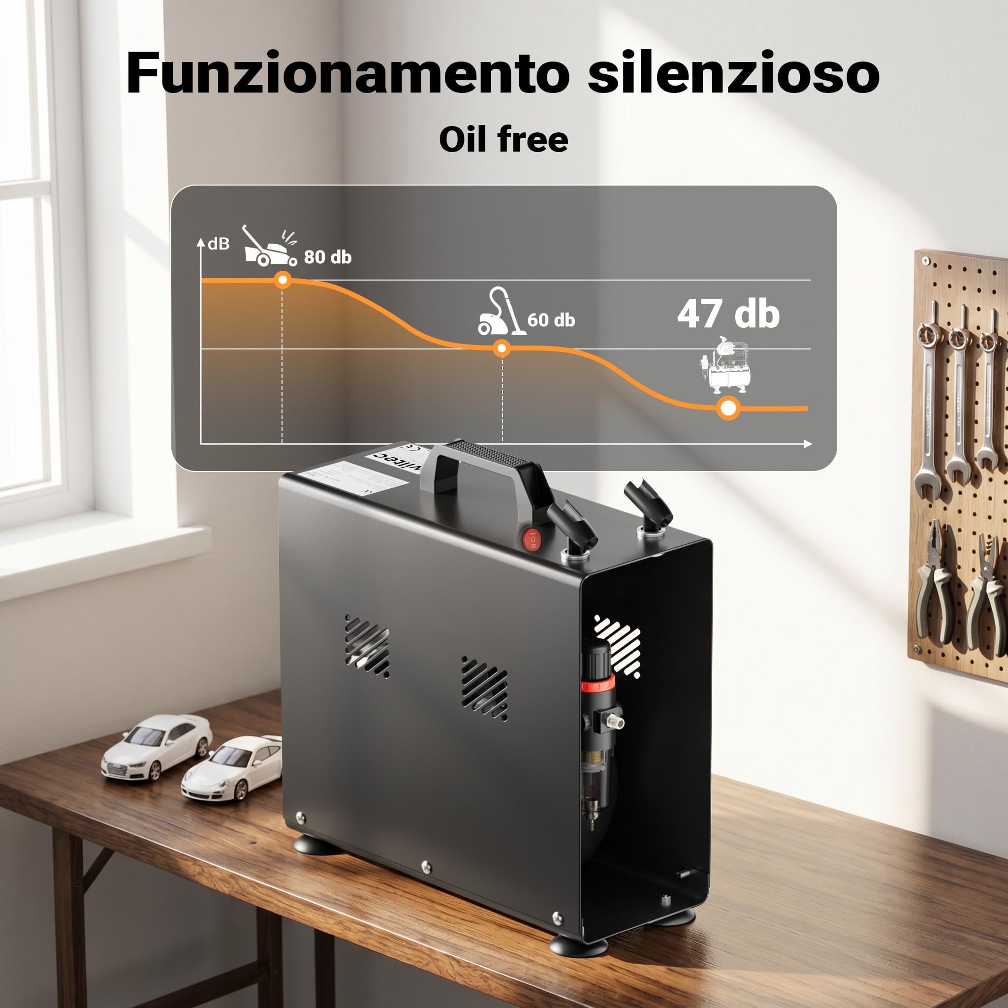 Wiltec AF186A Compressore Aerografo Monocilindrico 4 Bar