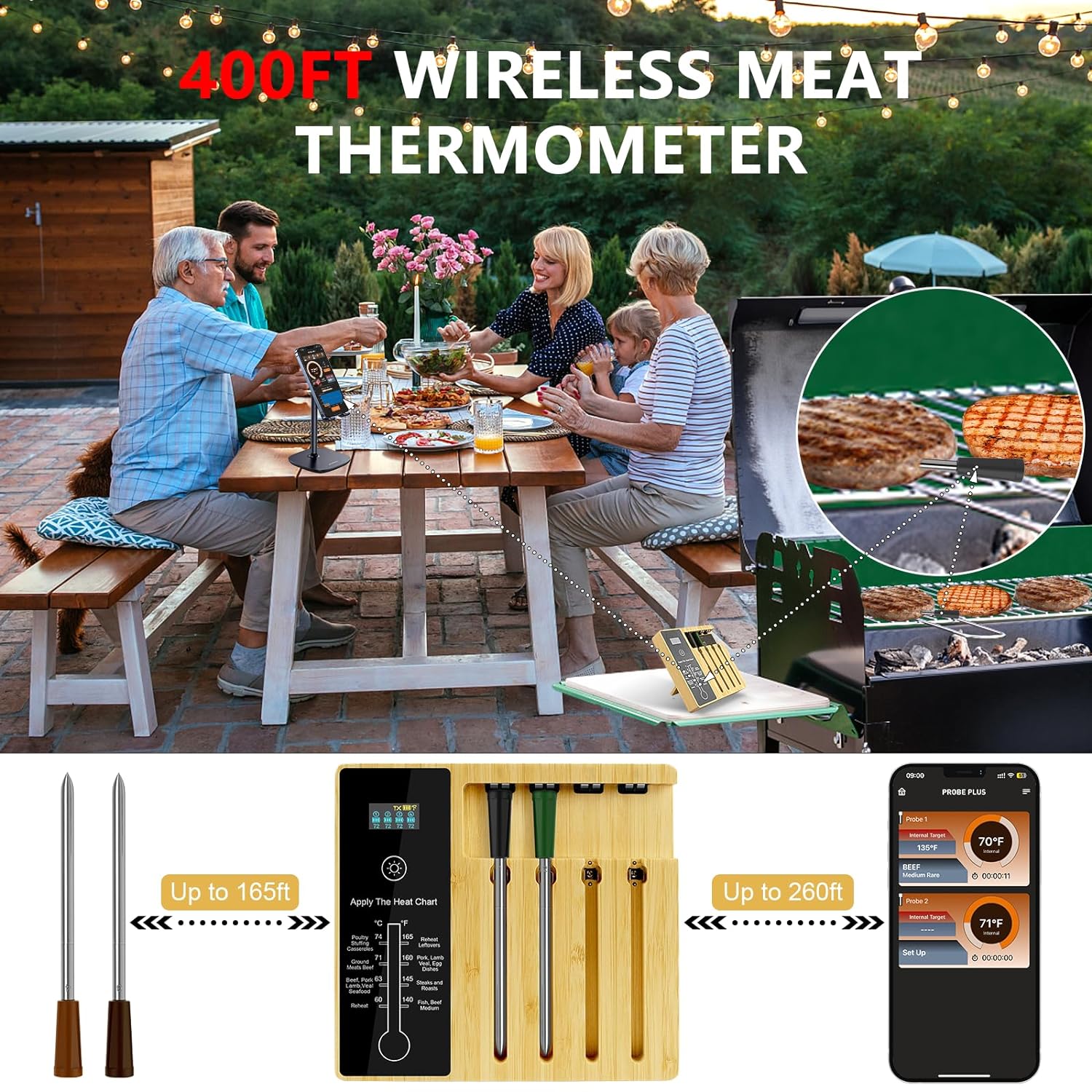 Tilswall Termometro Carne Bluetooth 122m Sonda Wireless