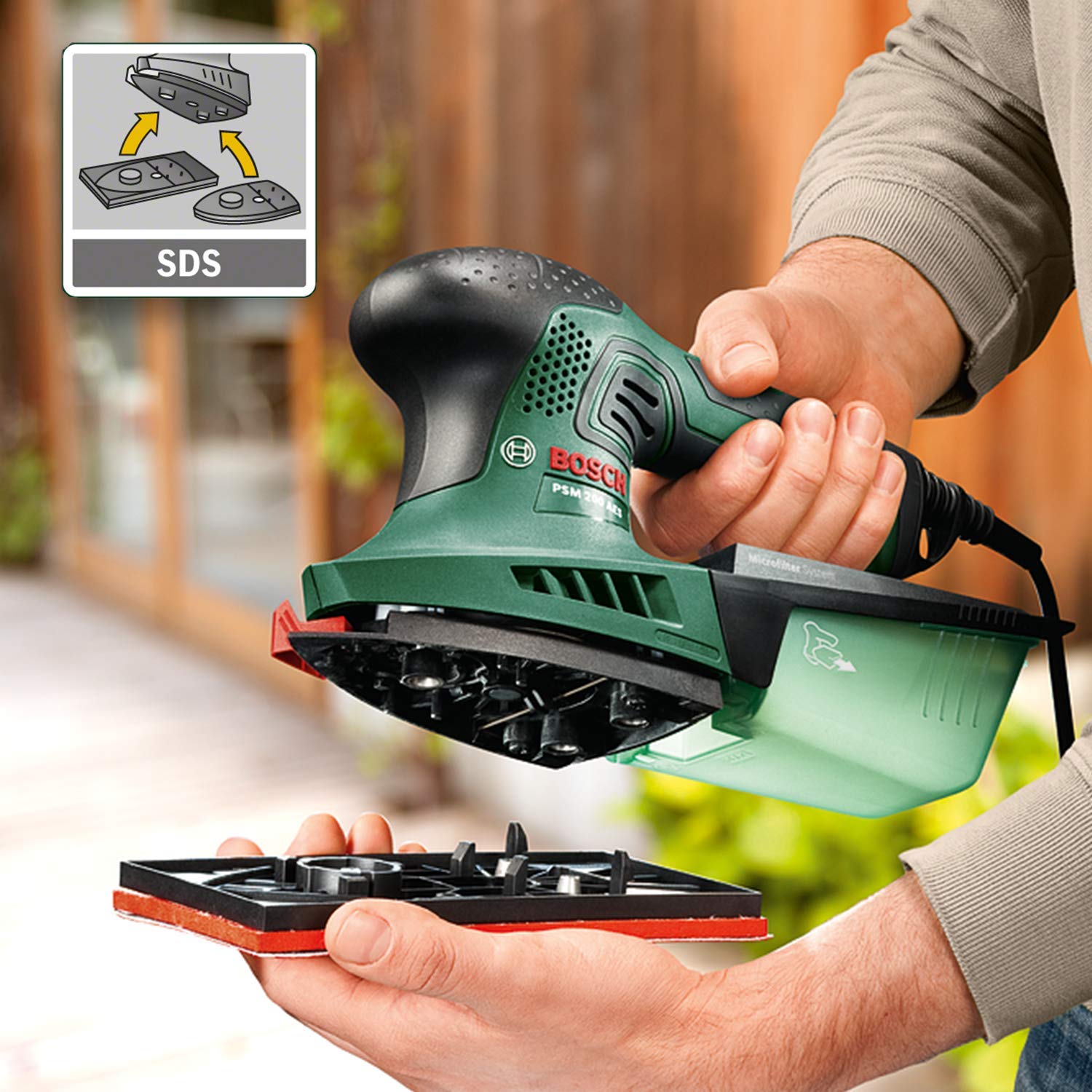 Bosch PSM 200 AES levigatrice palmare 200W SystemBox M accessori