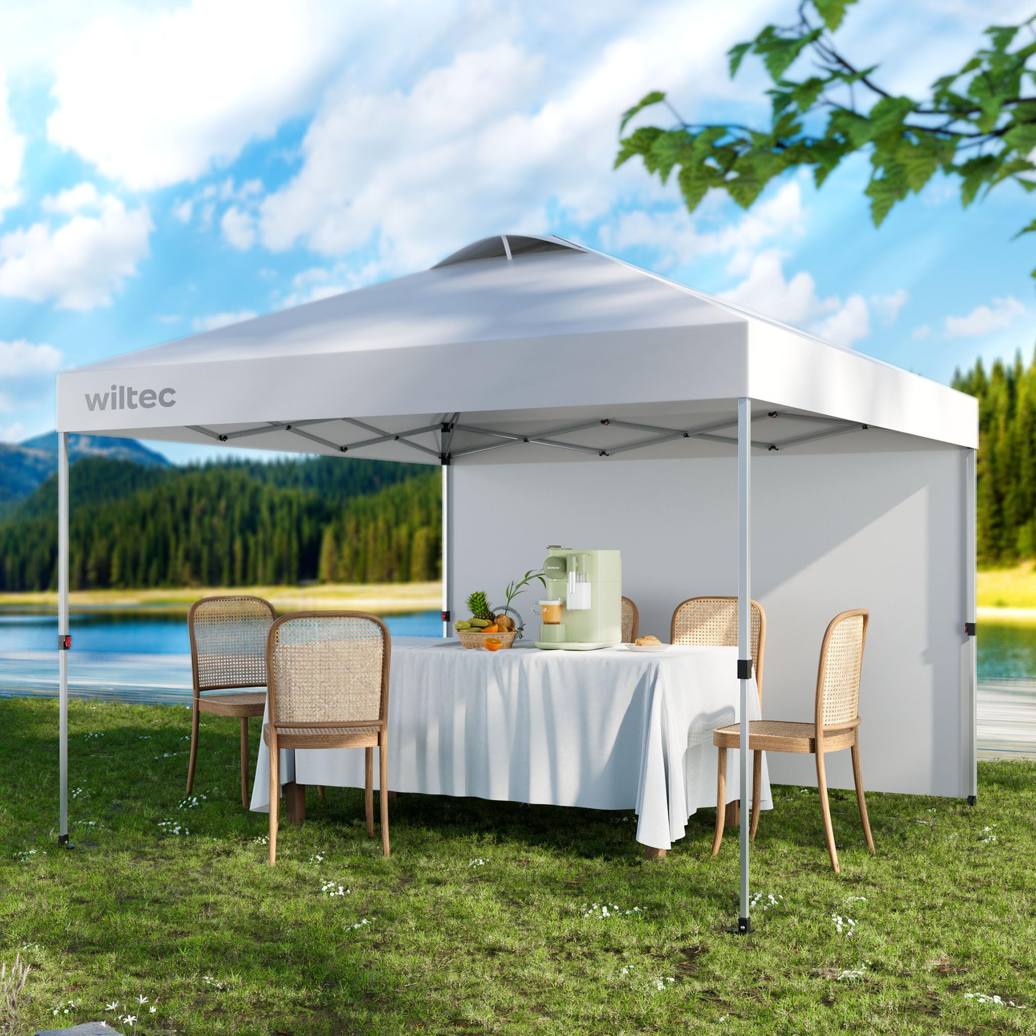 Wiltec Gazebo Pieghevole Pop-Up 3x3 m Bianco con Parete