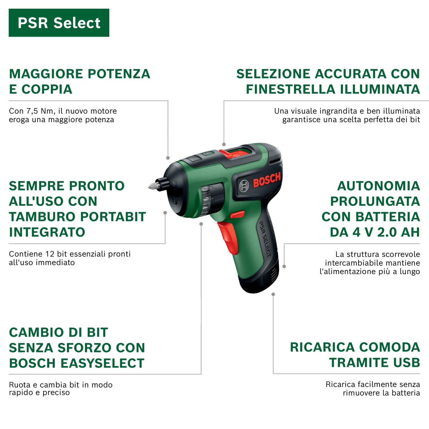 Bosch PSR Select Avvitatore a Batteria 4V 2.0Ah 12 Bit