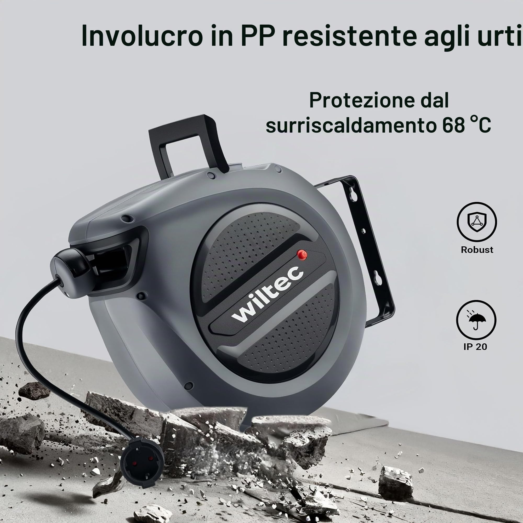 Wiltec Avvolgicavo Automatico 15 m+1,5 m 3200 W IP20