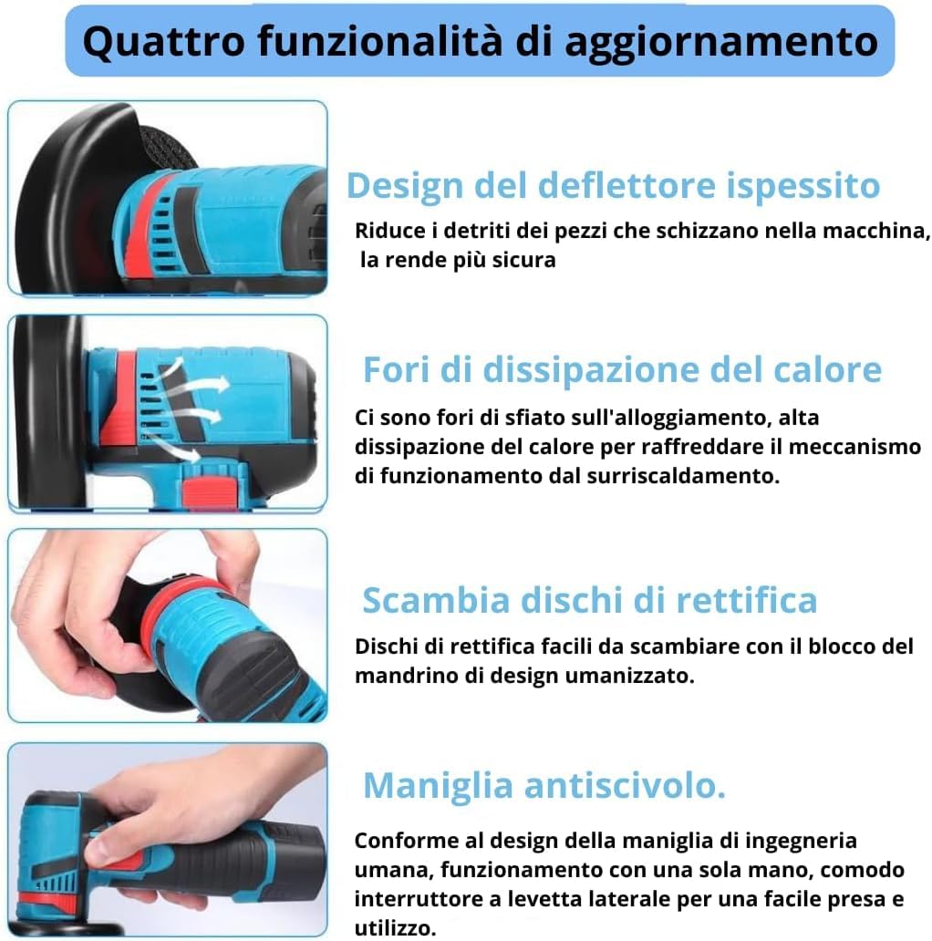 DE ROSA SHOP Set Trapano Smerigliatrice 48V 2 Batterie 4 Dischi